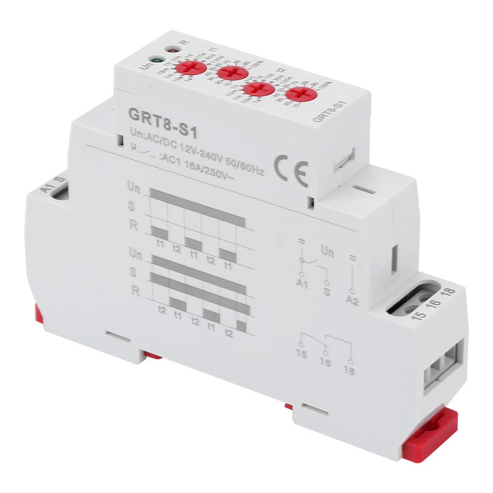 SYH&AQYE Multifunctional Timer Relay GRT8-M1 - DIN Rail Mount Time Delay Relay with Cycle Control (12V-240V AC/DC) - Perfect for Industrial Automation, HVAC Systems, and Electrical Equipment Timing Control