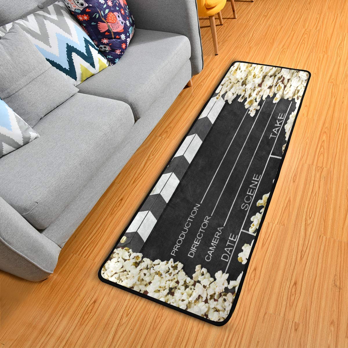 ALAZA Movie Clapboard Cinema Popcorn Collection Area Rug - 2' x 6' Non-Slip Floor Mat for Living Room, Bedroom, Kitchen - Perfect for Movie Nights, Home Theater Decor & Popcorn Lovers