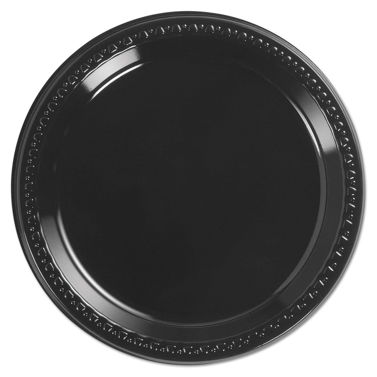 Chinet Heavyweight Plastic Plates - 9 Inch Black Disposable Plates (125 Count per Pack, 4 Packs) - Durable Dinnerware for Parties, BBQs & Catering Events