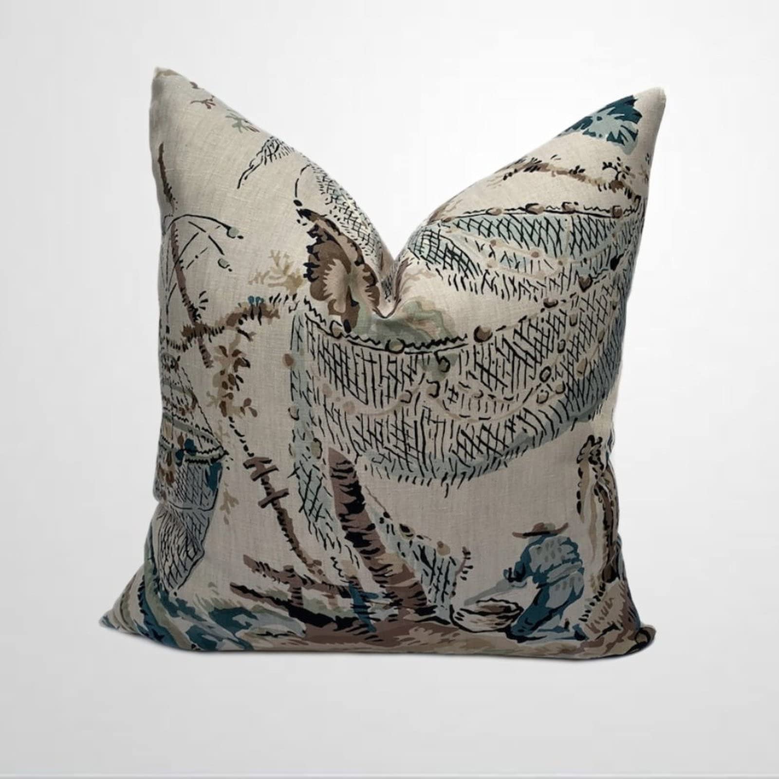 Moorea Manor Collection Double-Sided Cushion Cover - Mineral Chinoiserie Farmhouse Accent Pillow for Sofa, Living Room Decor | Perfect Housewarming & Birthday Gift for Home Decoration