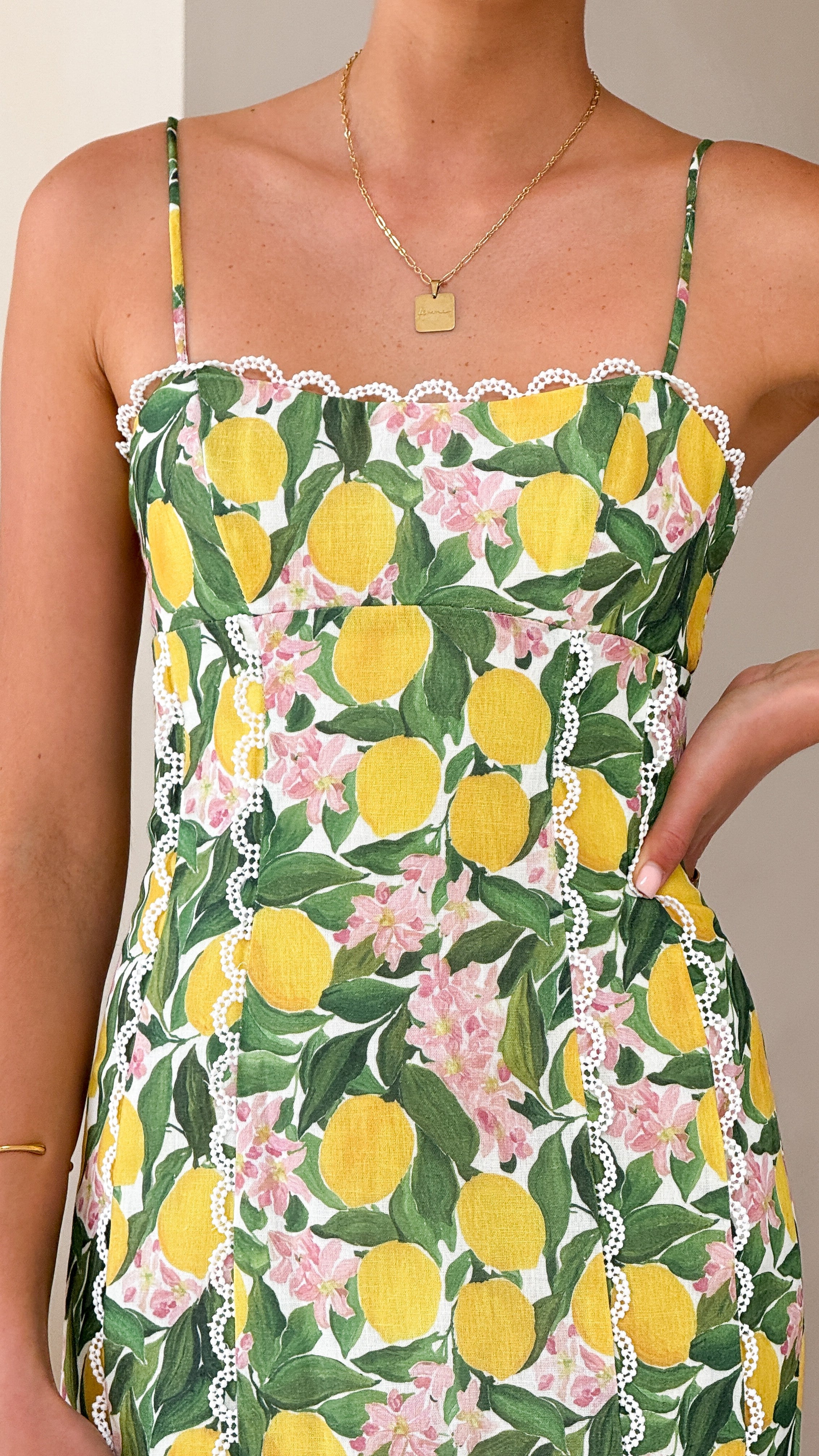 Carlia Midi Dress - Flowy Lemon Print Summer Dress for Women | Casual & Beach Wear | Perfect for Vacation, Brunch & Outdoor Events