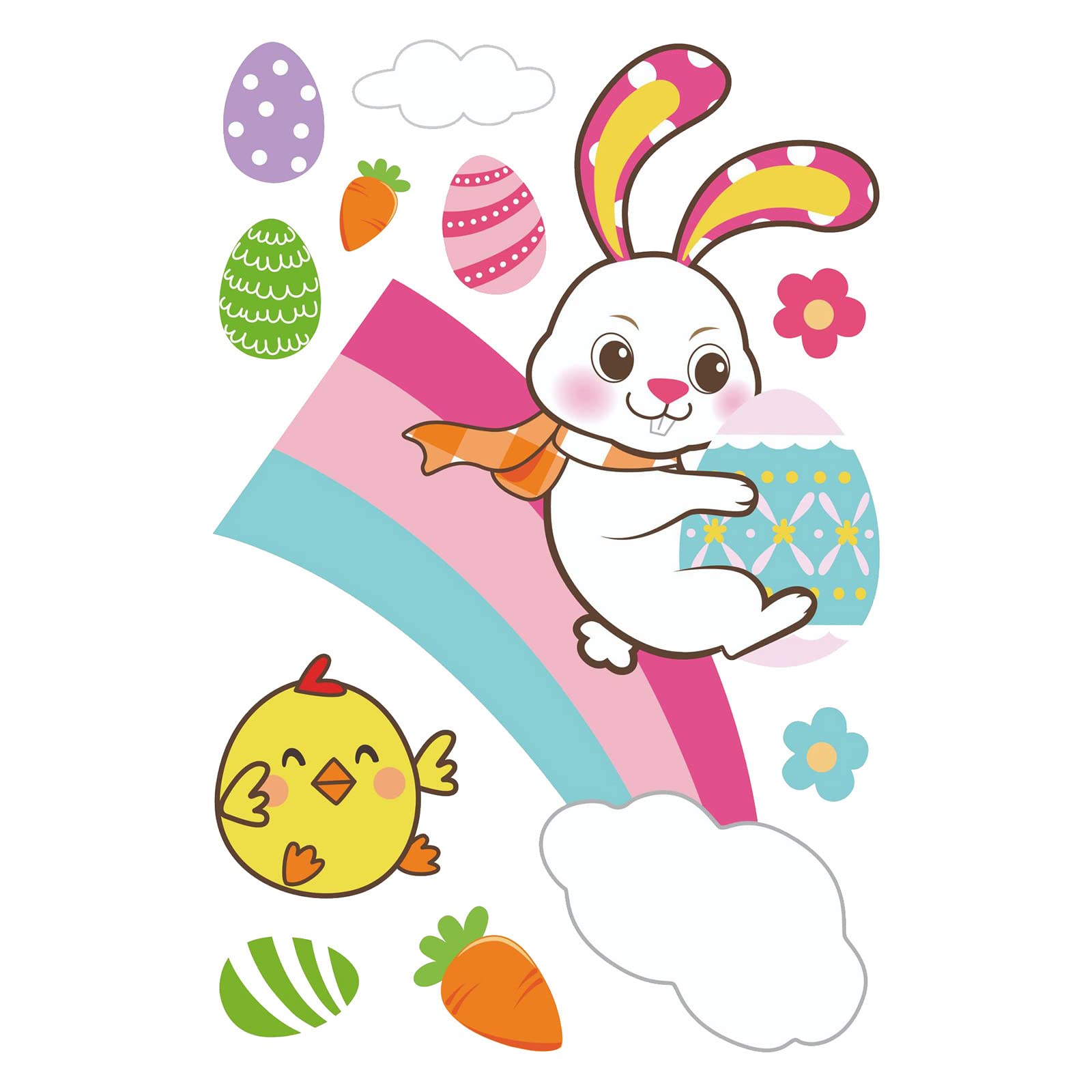 Easter Bunny Egg Cartoon Wall Decals - 66pcs Cute Static Cling Stickers for Kids Room, Windows, Glass Doors - Easter Party Decorations & Holiday Home Decor