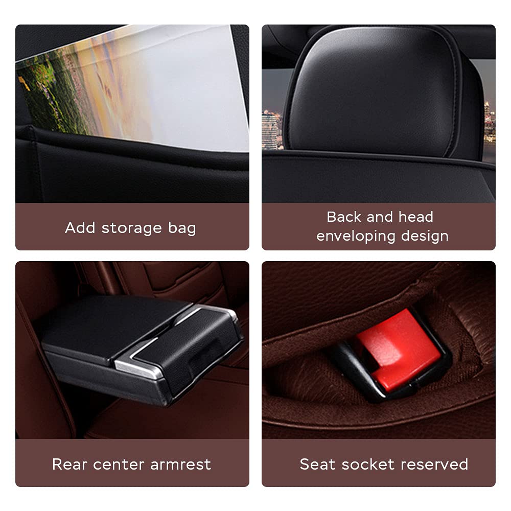 Premium PU Leather Front & Rear Seat Covers with Headrest & Backrest Cushions for Ford Mustang 2004-2021 - Comfortable, Durable & Wear-Resistant Black/Brown Car Interior Accessories for Daily Commute & Road Trips