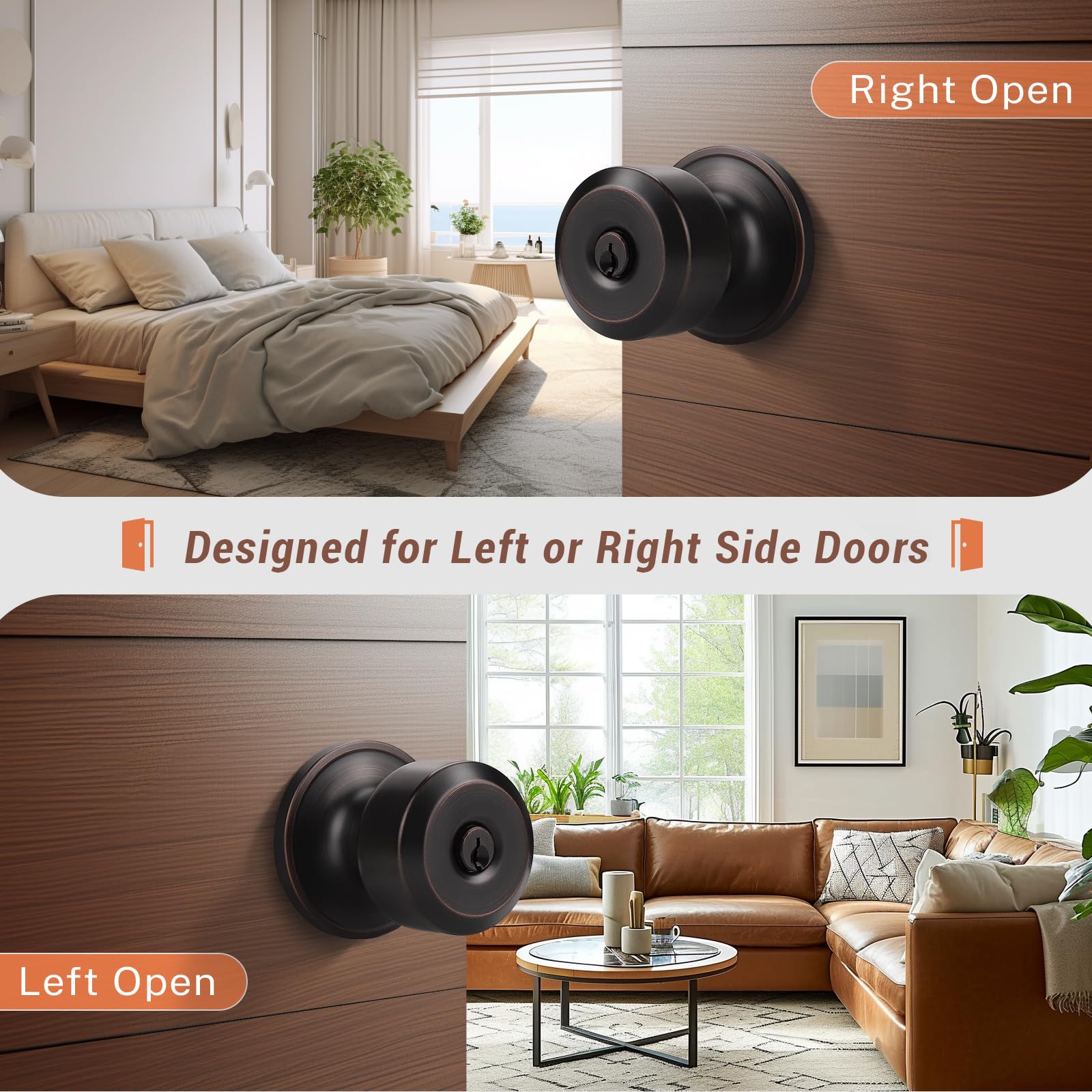 KNOBWELL 3 Pack Keyed Entry Door Knob Set with Lock - Interior & Exterior Keyed Alike Door Handles - Oil Rubbed Bronze & Stainless Steel Front Door Knobs for Home Security | Perfect for Front Doors, Bedrooms, Offices & Rental Properties