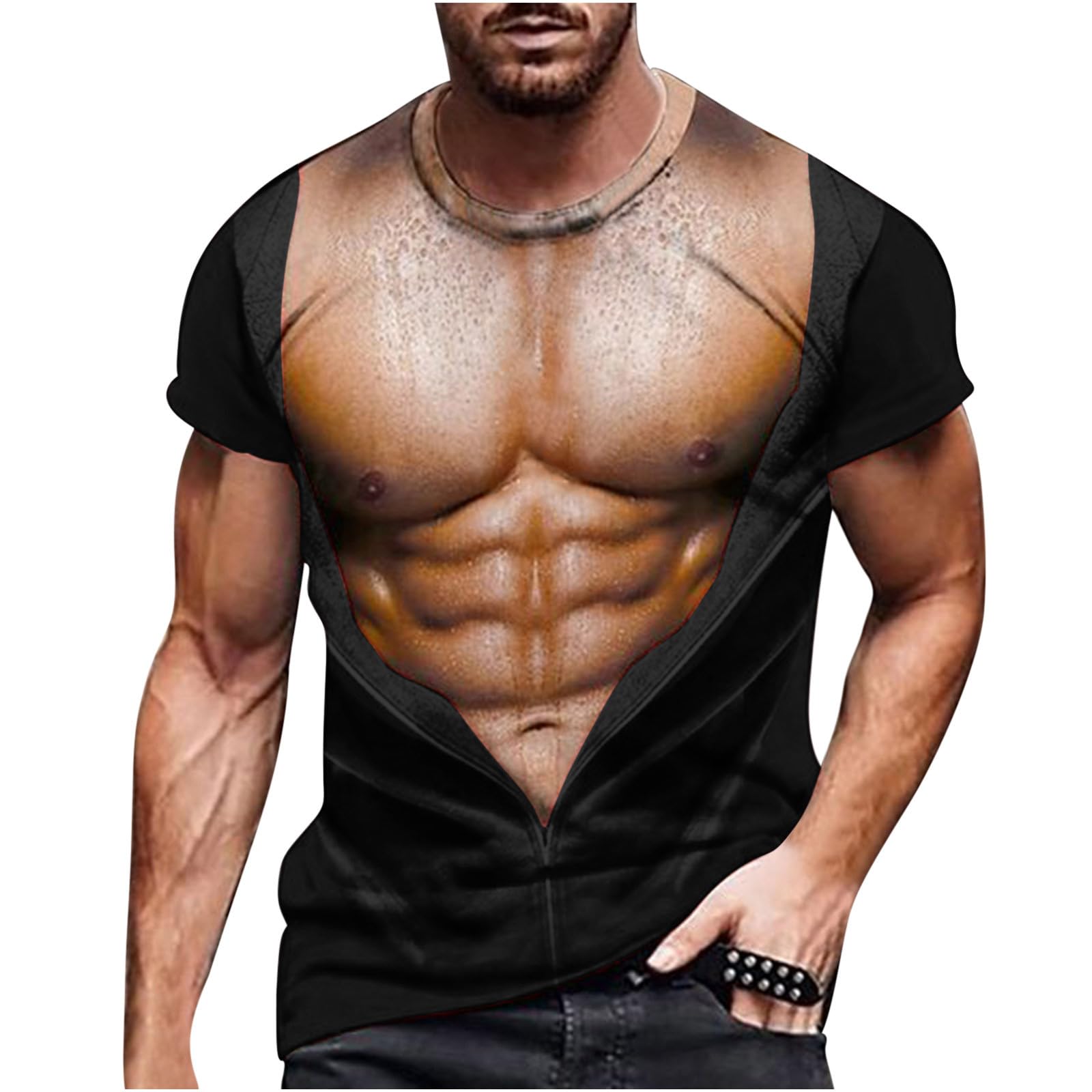 Men's Short Sleeve Graphic T-Shirts - Muscle Print 3D Bodybuilding Tees, Funny Gym Shirts for Workouts | Plus Size Crewneck Loose Fit Casual & Fitness Wear