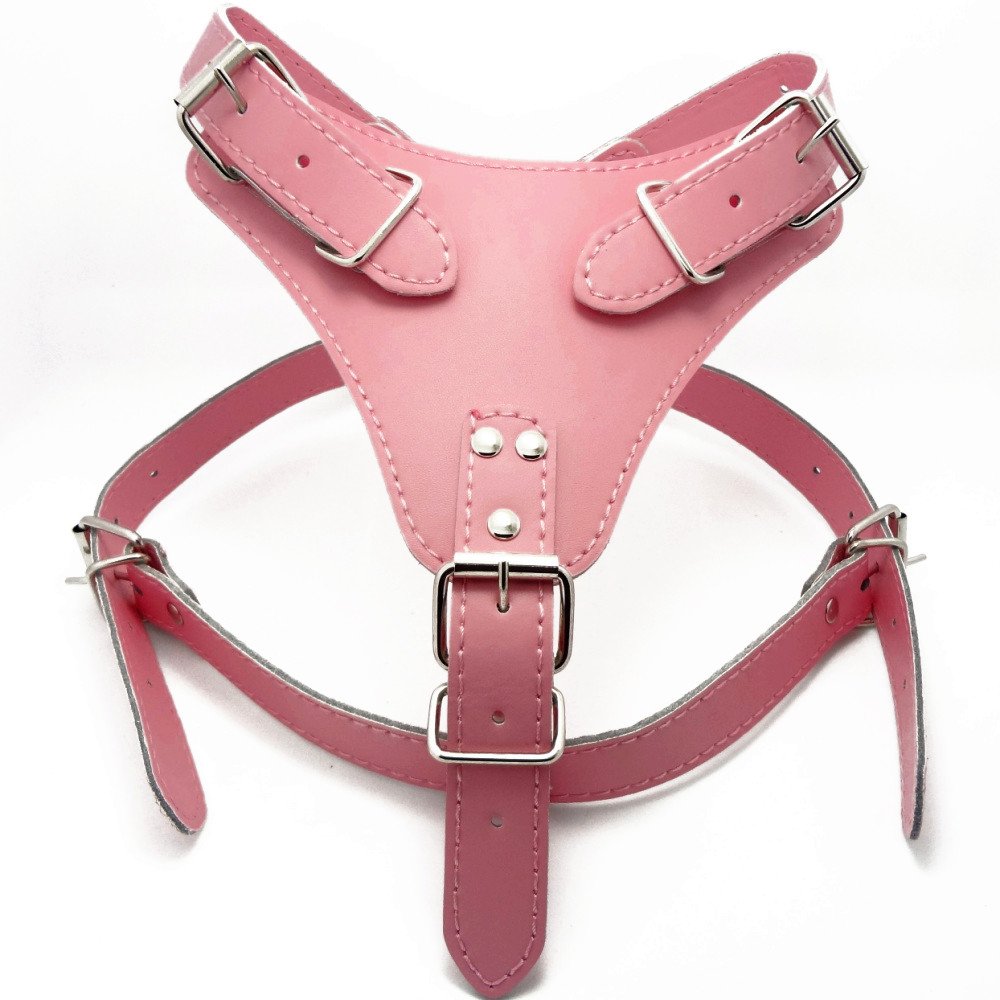 Premium Soft Plain Leather Dog Harness - Black/Red/Pink/Brown - Medium Size for 21-30