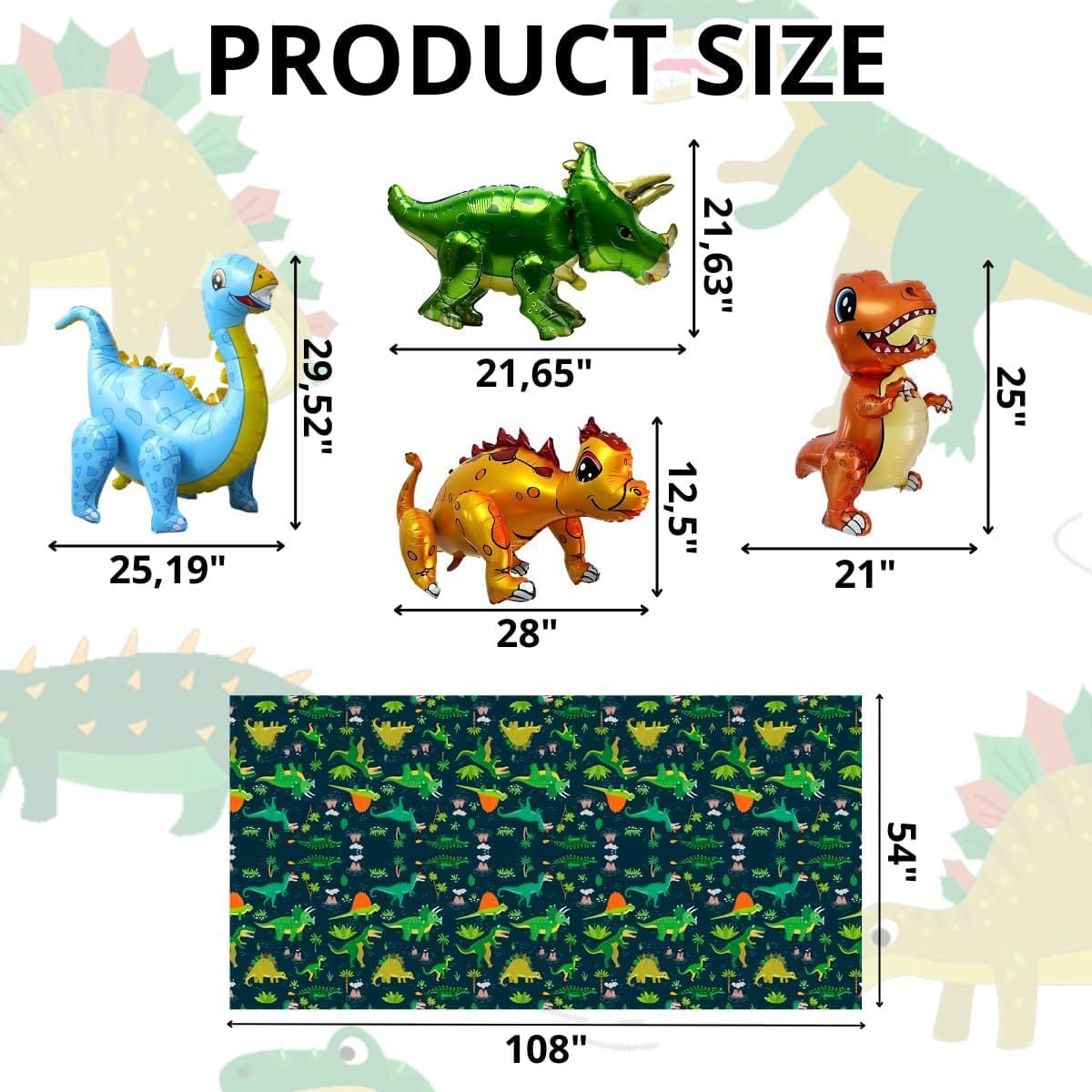 Dinosaur Birthday Party Supplies Set - 4 Green Dinosaur Tablecloths & 4 Blue Dino Foil Balloons for Kids Birthday Decorations | Perfect for Jurassic Themed Parties, Baby Showers & Classroom Celebrations