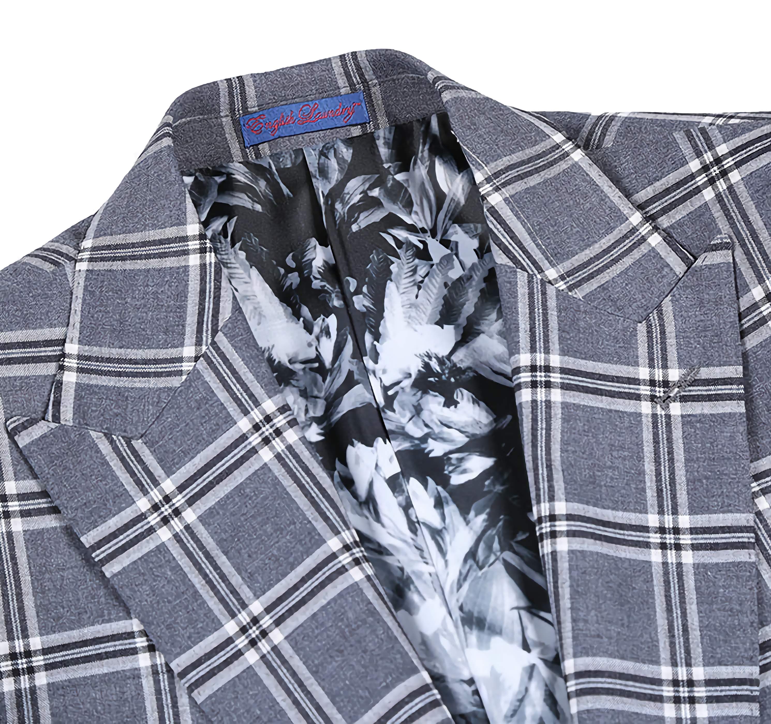 English Laundry Dimgray & White Check Slim Fit Suit for Men - Modern Business Attire for Office, Weddings & Formal Events