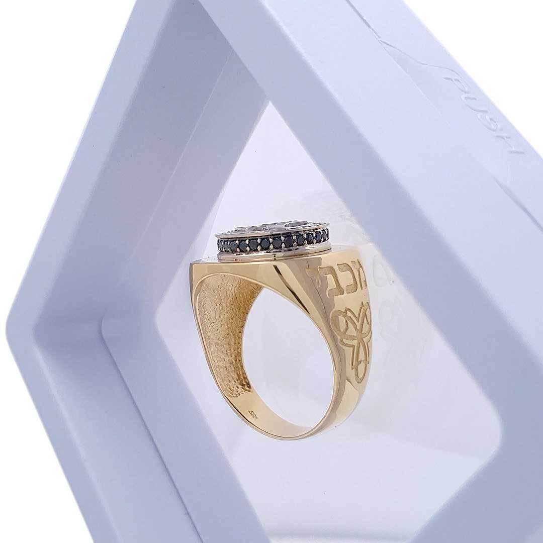 14K Yellow Gold Star of David Ring with 37 Diamonds & Blue Enamel - Elegant Jewish Jewelry for Hanukkah, Wedding & Special Occasions