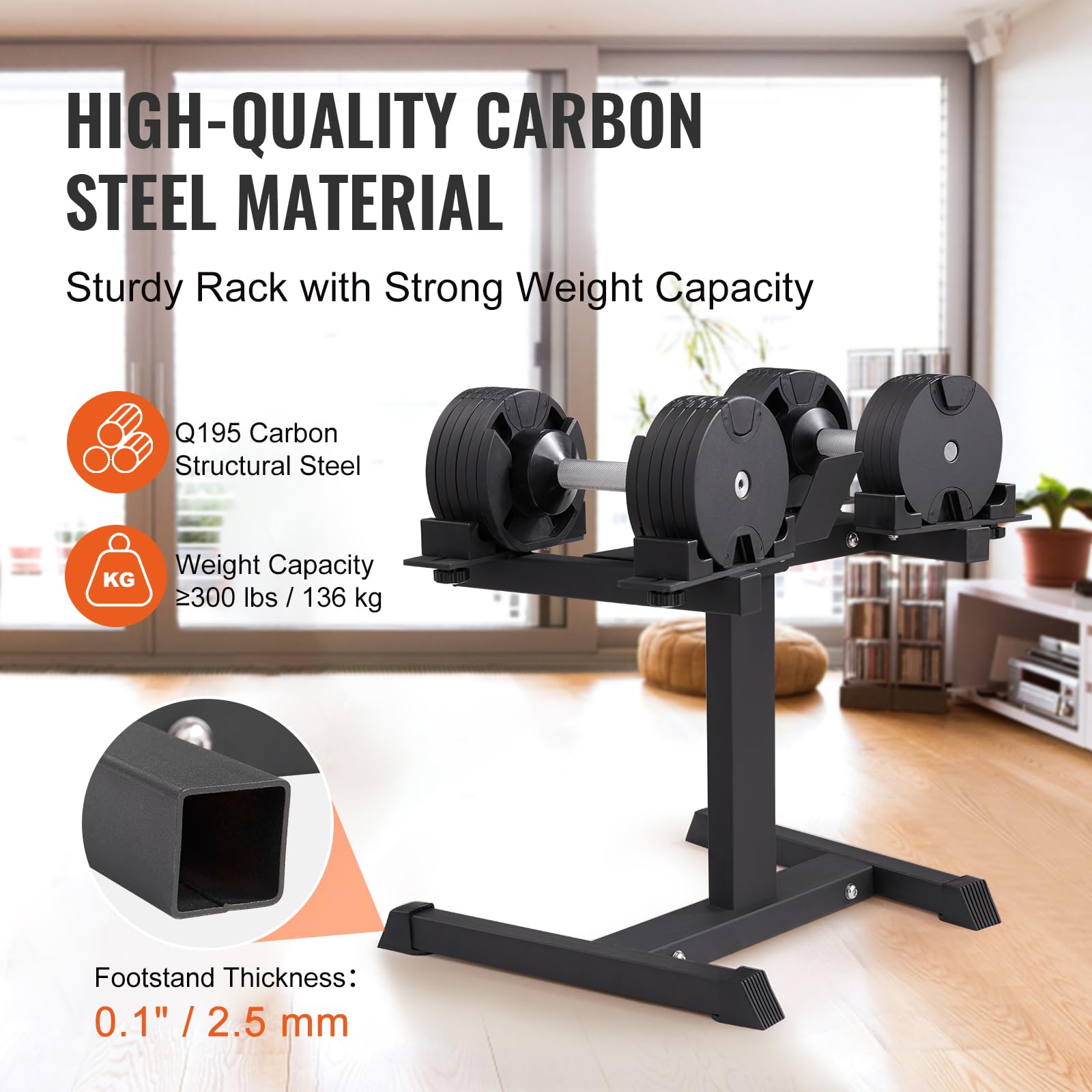 VEVOR Adjustable Dumbbell Stand - 160 lbs Capacity Home Gym Rack with Media Shelf | Compact & Safe Weight Holder for Dumbbells | Perfect for Strength Training, Home Workouts & Space-Saving Fitness Storage