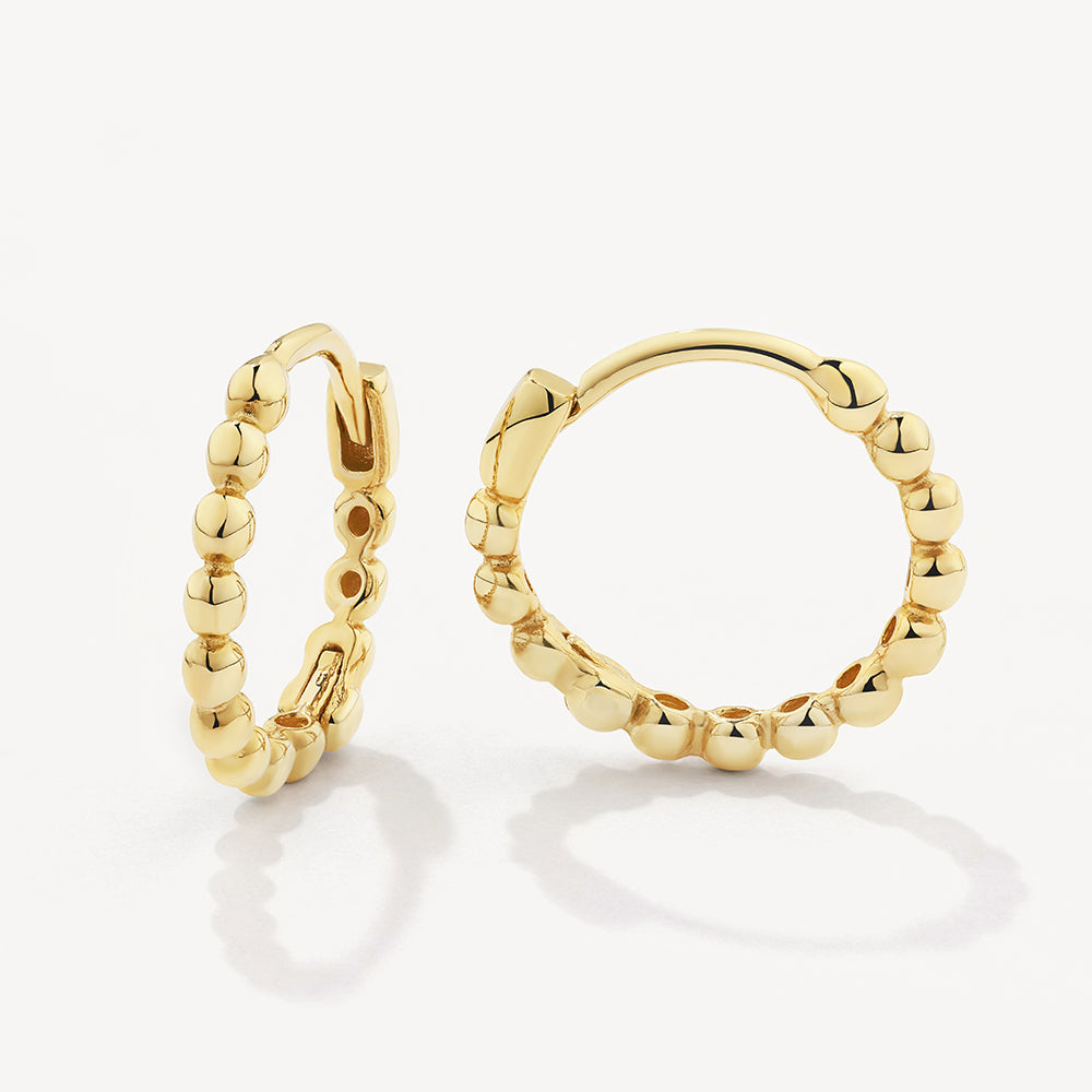 10k Gold Beaded Huggie Earrings - Elegant & Dainty Hoop Earrings for Women, Perfect for Everyday Wear, Parties & Special Occasions
