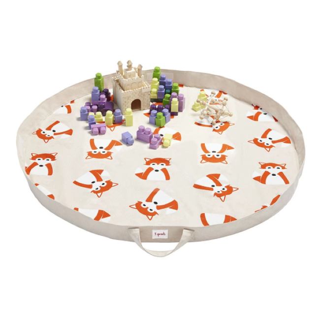 3 Sprouts Play Mat Bag - Fox Design, Foldable Baby Play Mat Storage for Daycare, Nursery & Travel | Durable & Stylish Baby Gear Organizer