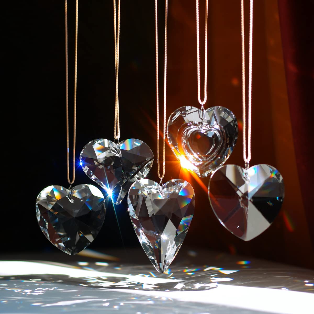 5pcs Heart Crystal Suncatcher Prism for Windows, Sun Catchers with Crystals, Christmas Ornaments, Gifts for Home Decor, Bedroom, Living Room, Garden