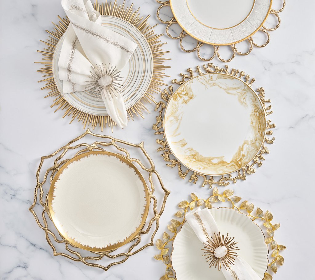 Premium Sahara Gold Charger Plates - Set of 4 Elegant Dinner Plates for Formal Dining, Wedding Reception & Holiday Table Settings