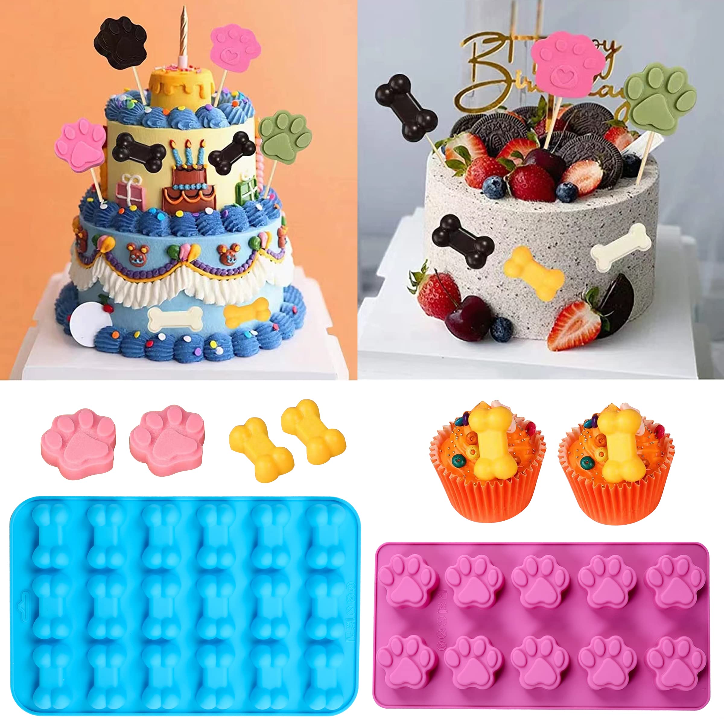 6-Piece Silicone Dog Paw & Bone Molds for Baking - Chocolate, Candy, Jelly & Ice Cube Treats | Perfect for Pet-Themed Parties, DIY Desserts & Holiday Gift Making