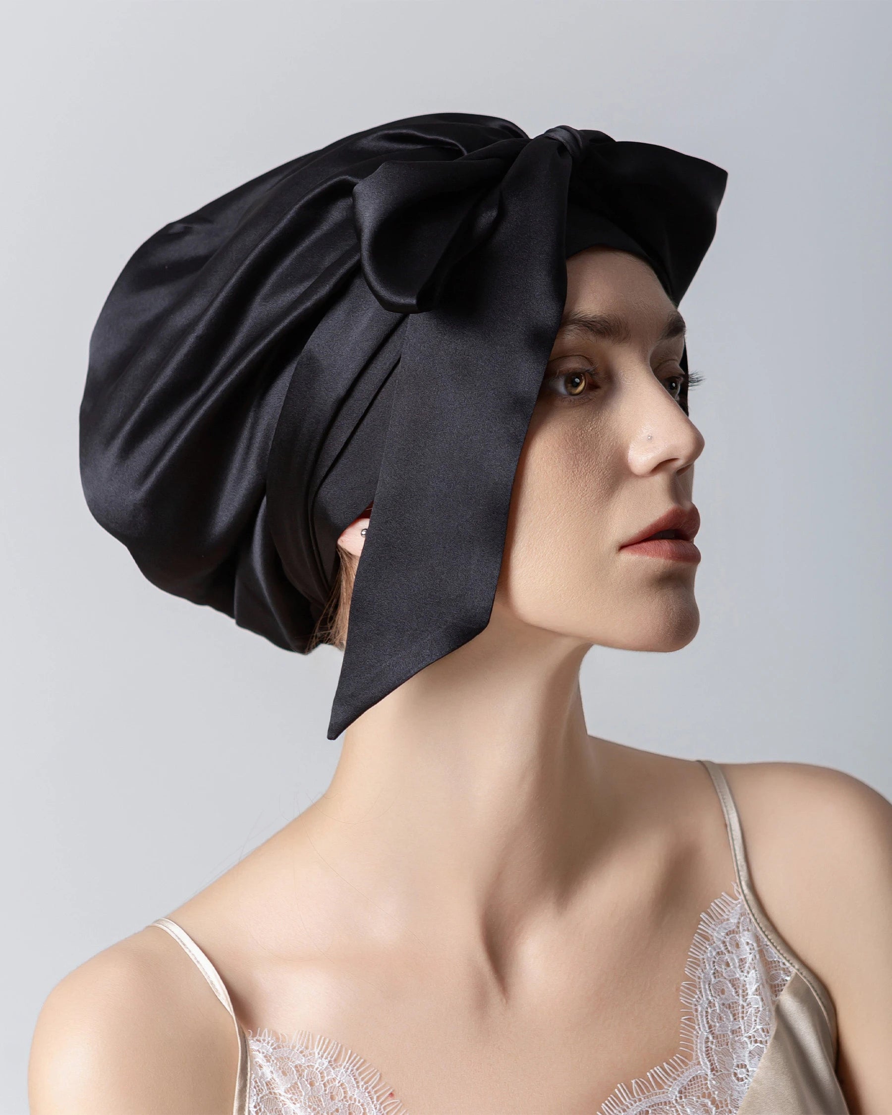 Silk Hair Bonnet for Sleeping - Satin Sleep Cap for Natural Hair, Curly Hair & Protective Styling - Reduce Frizz & Breakage While You Sleep (Black, Large) - Perfect for Nighttime Hair Care & Travel