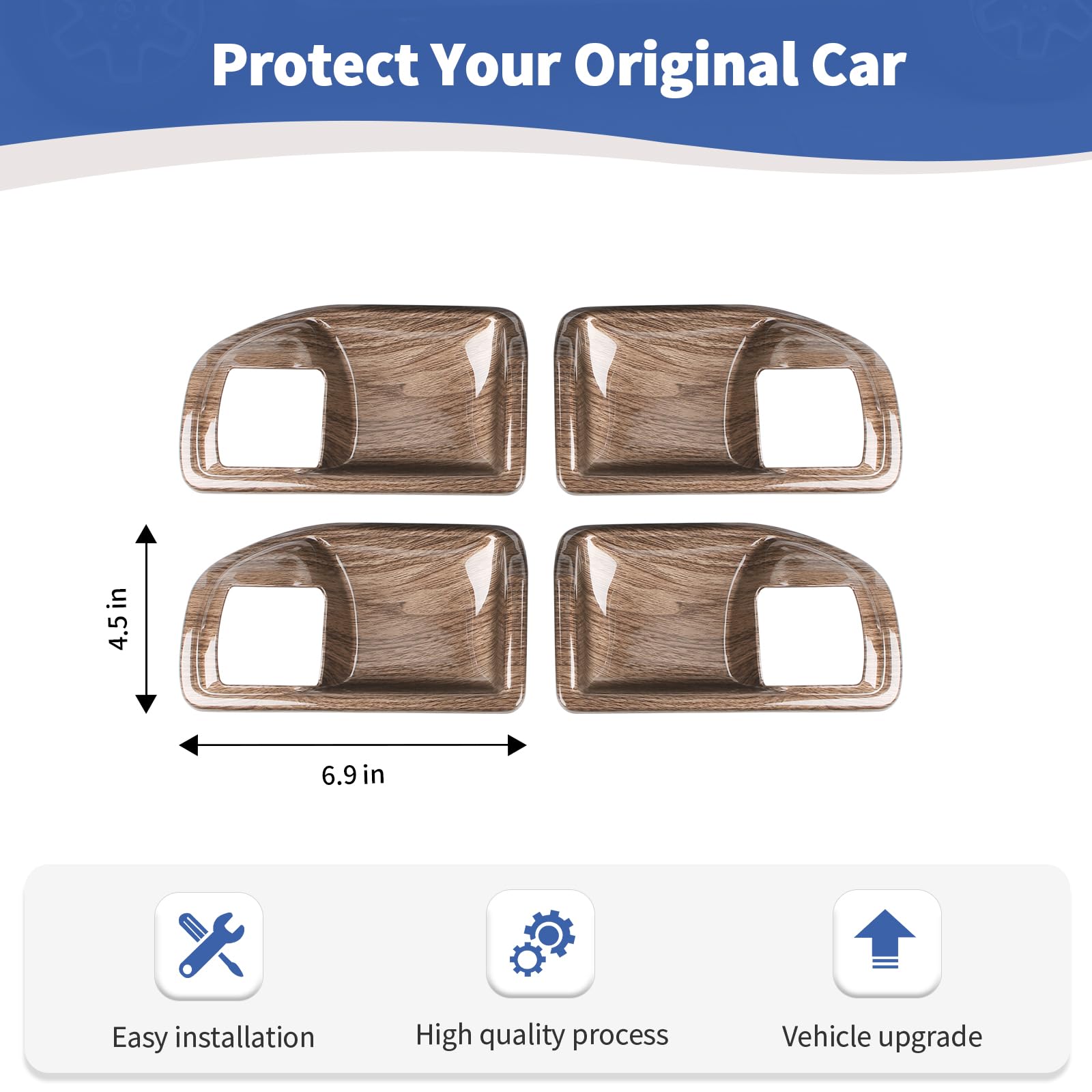 Jeep Wrangler JK JKU Inner Door Handle Cover Bowl Trim - RT-TCZ Fit for 2011-2017 4DR Models, Brown Wood Grain Interior Accessories (4-Piece Set) - Upgrade Your Jeep's Interior Style for Off-Road Adventures & Daily Driving