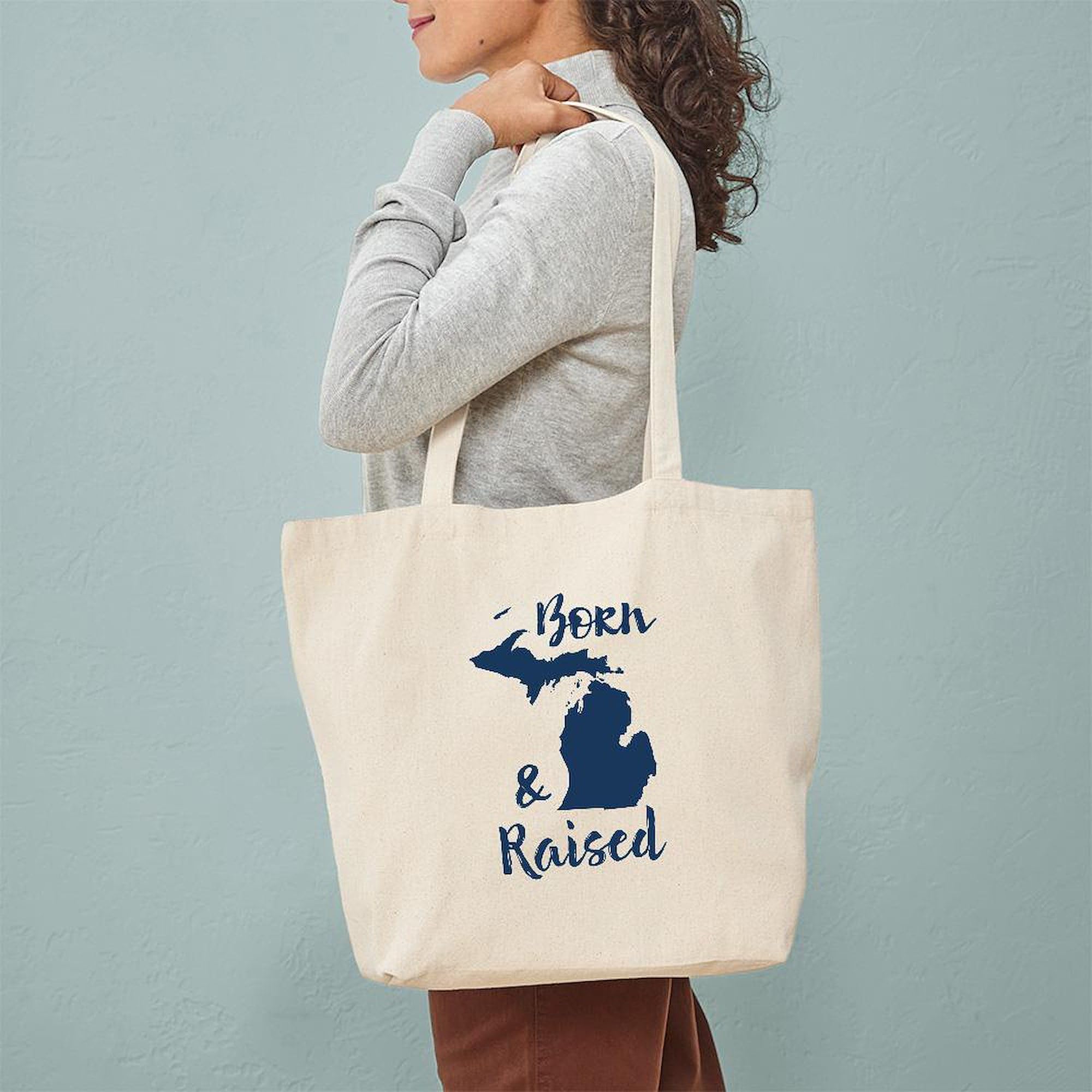 Michigan Born & Raised Canvas Tote Bag - Eco-Friendly Reusable Shopping Bag for Groceries, Beach & Daily Use | CafePress