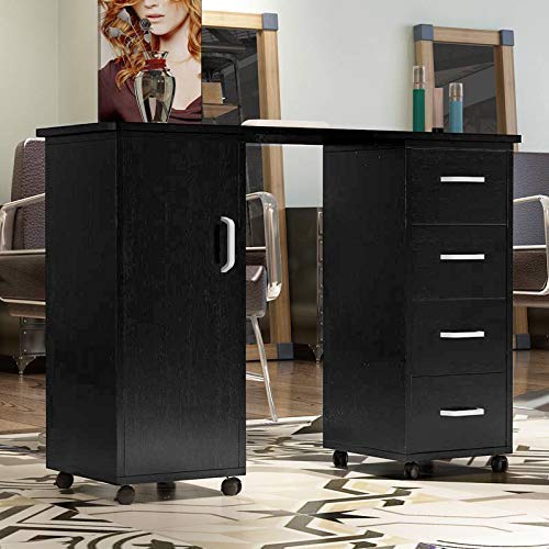 Professional Nail Table with 5 Storage Drawers - Portable Manicure Station for Salon & Home Use, Beauty Workstation with Mobile Castors, Black - Perfect for Nail Artists & DIY Enthusiasts