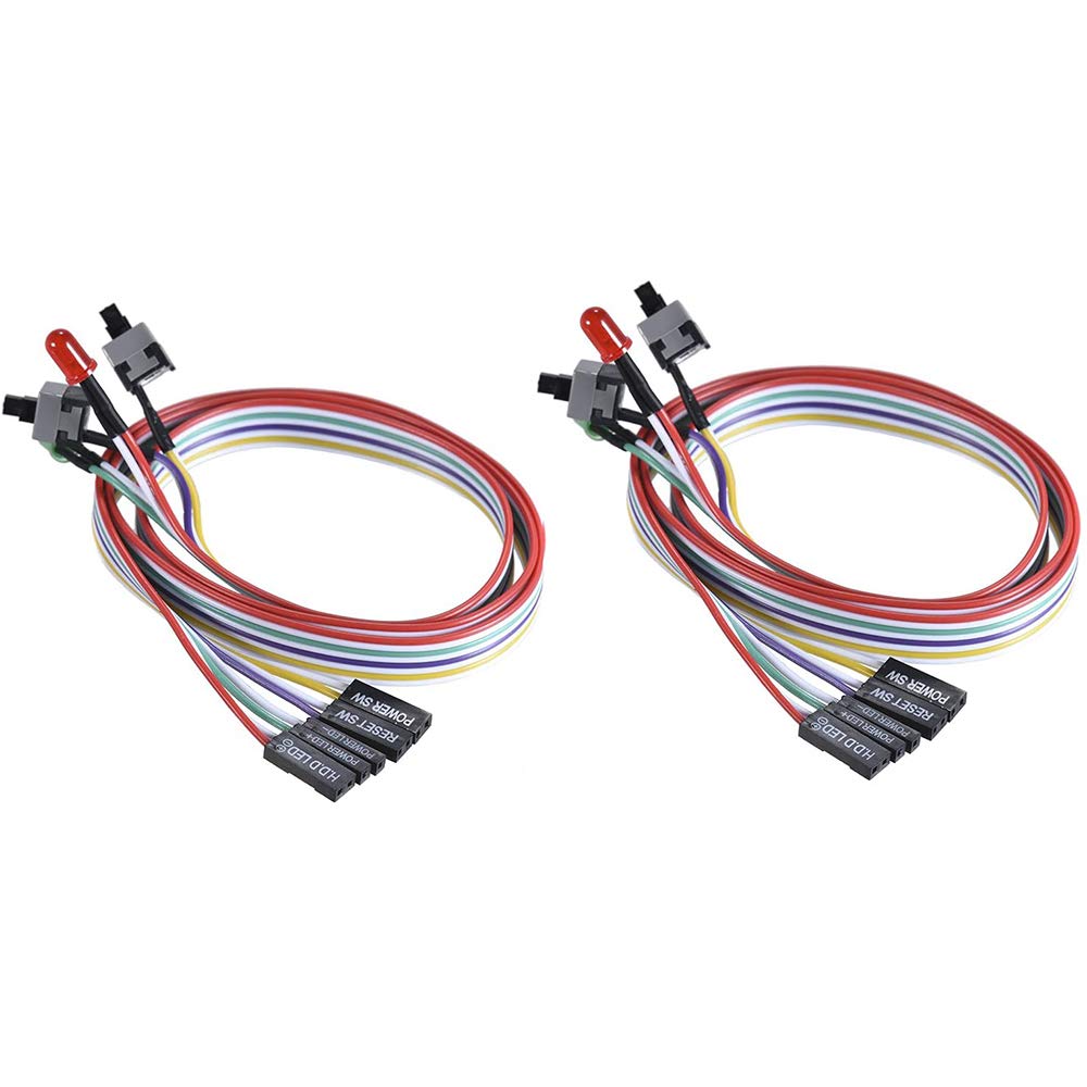 2Pcs ATX Computer Case Power On/Off Reset Switch Cable with 2 LED Lights (Red/Green) - 65cm Front Panel Wire for PC Build & Repair - Perfect for DIY Computer Assembly, Case Modding & Hardware Maintenance