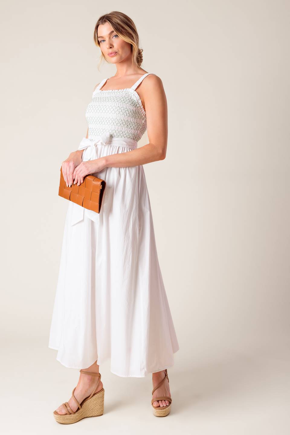 MINA Embroidered Midi Dress in Off White - Elegant Boho Style for Summer Parties & Casual Outings