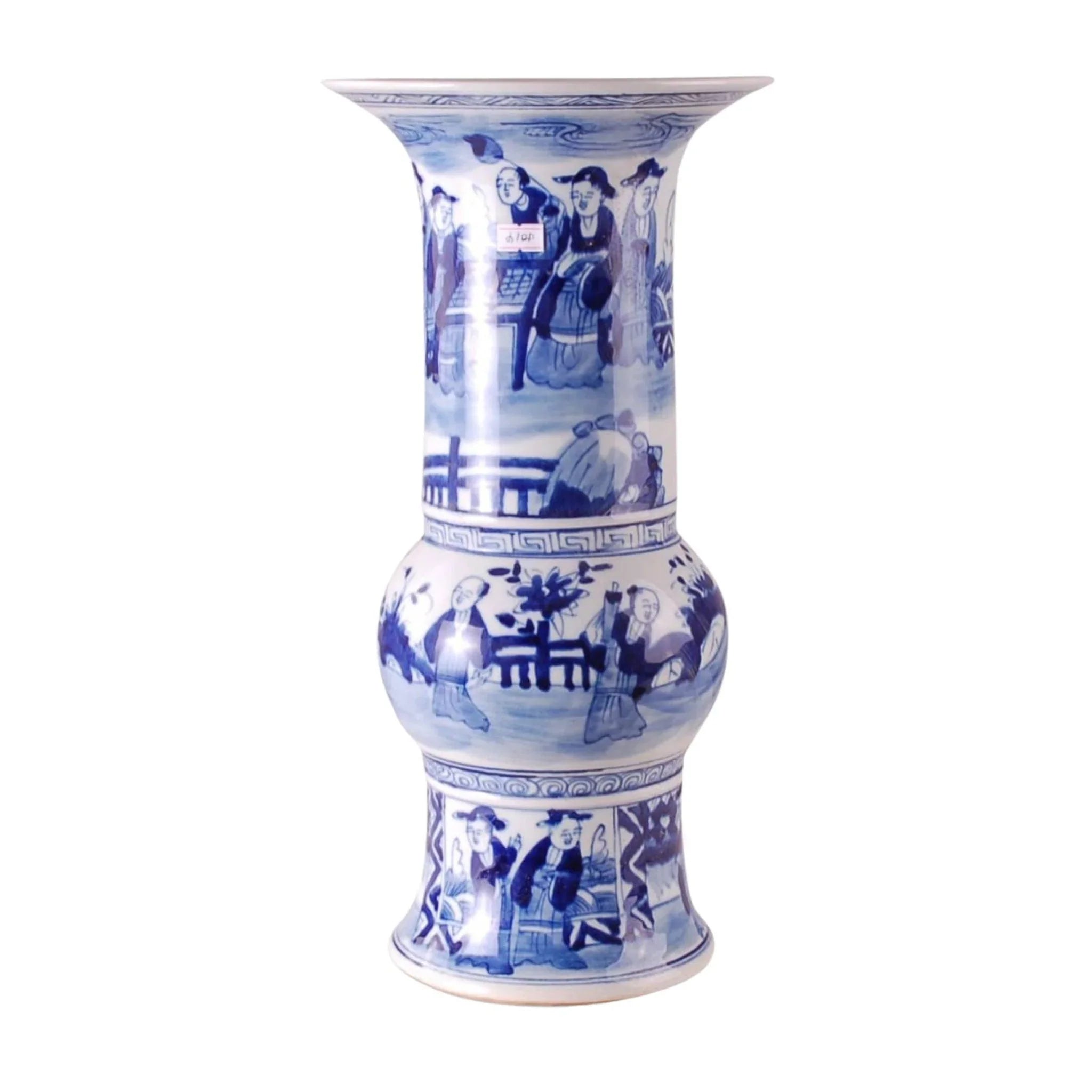Blue and White Beaker Porcelain Vase - Handmade Ceramic Flower Vase for Home Decor, Wedding Centerpiece, and Farmhouse Style Interior Design