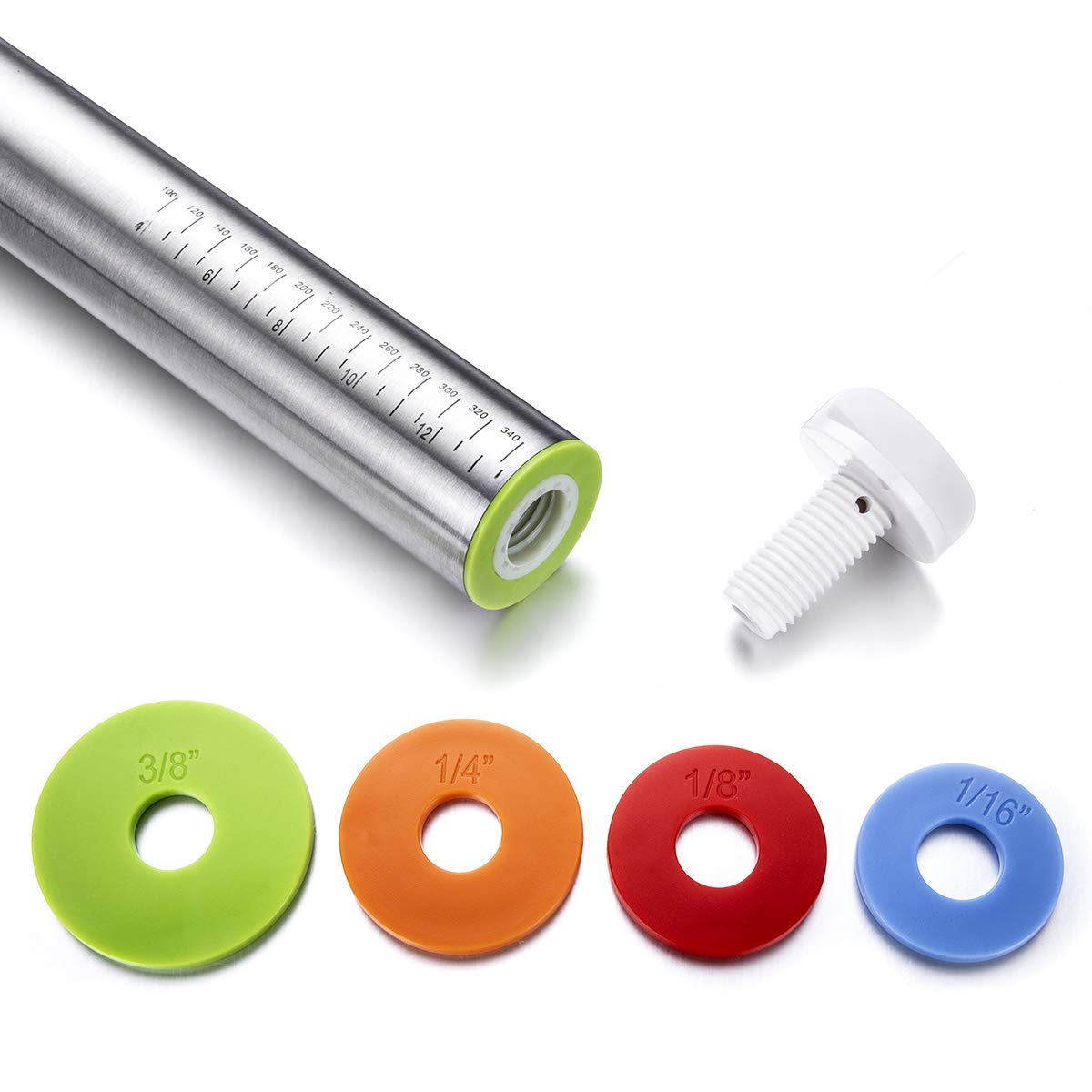 Premium Rolling Pin & Pastry Baking Mat Set - Adjustable Thickness Rings, Stainless Steel Dough Roller for Fondant, Pizza, Pie, Pasta, Cookies - Ideal for Home Bakers & Professional Kitchens (Red Non-Slip Mat)