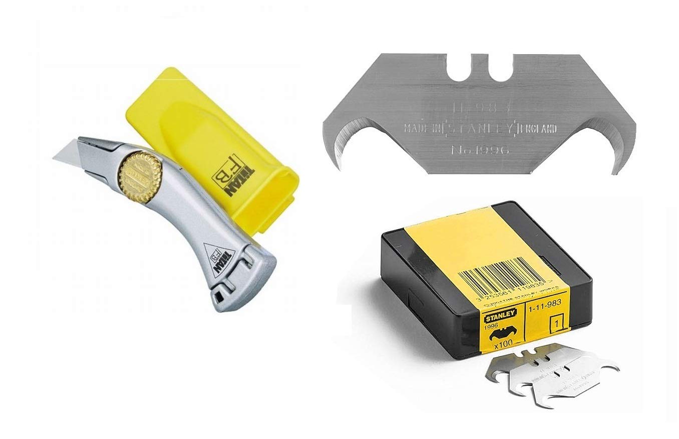 Stanley Tools 50-983MA Titan Fixed Blade Roofing Knife with Large Hook Blade - Heavy Duty Combo Pack for Roofing, Construction, and DIY Projects - Perfect for Cutting Shingles, Drywall, and Insulation