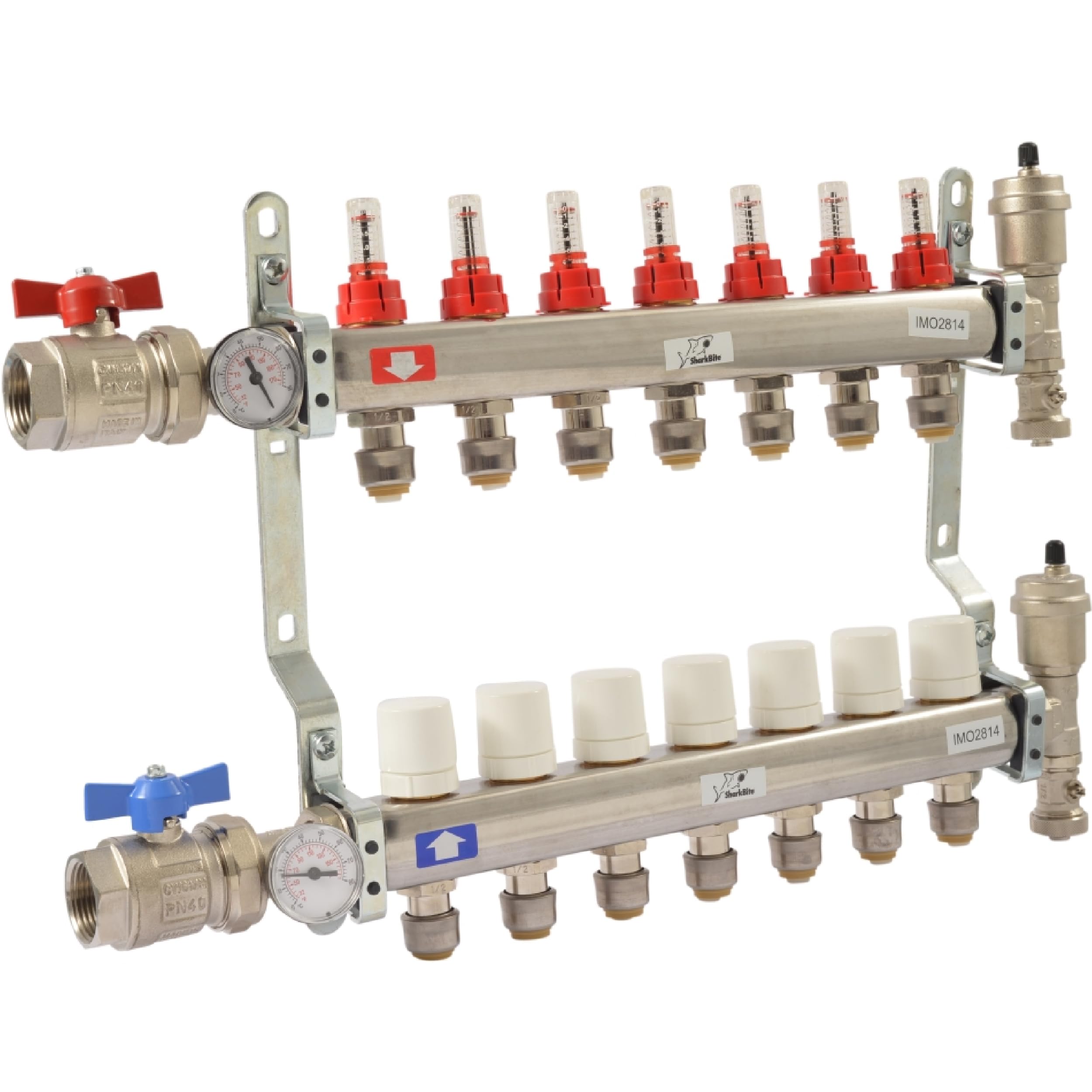 SharkBite 7 Loop Radiant Heating Manifold - Push to Connect Brass Plumbing Fitting for PEX Pipe & PE-RT (Model 24934) - Perfect for Hydronic Radiant Floor Heating Systems & Home Plumbing Projects