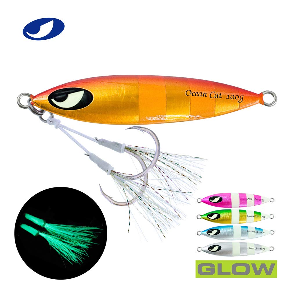 OCEAN CAT Slow Sinking Metal Jig Lure with Hook - 1PC Lead Flat Jigging Bait for Saltwater Fishing | Perfect for Deep Sea, Pier & Surf Casting