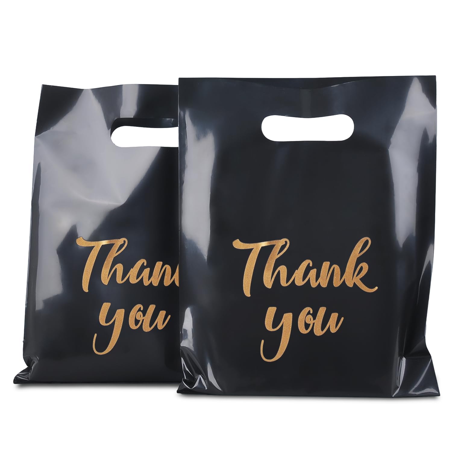9 x 12 Inch Plastic Shopping Bags with Die-Cut Handles - 100 Count Black Merchandise Bags for Boutique, Retail & Trade Shows | Perfect for Small Business Thank You Gifts & Customer Packaging
