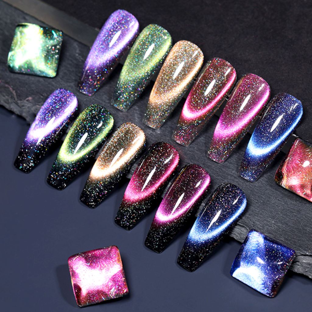 6 Colors Reflective Cat Eye Gel Nail Polish Set - Long Lasting UV LED Nail Art for Salon & Home Manicure