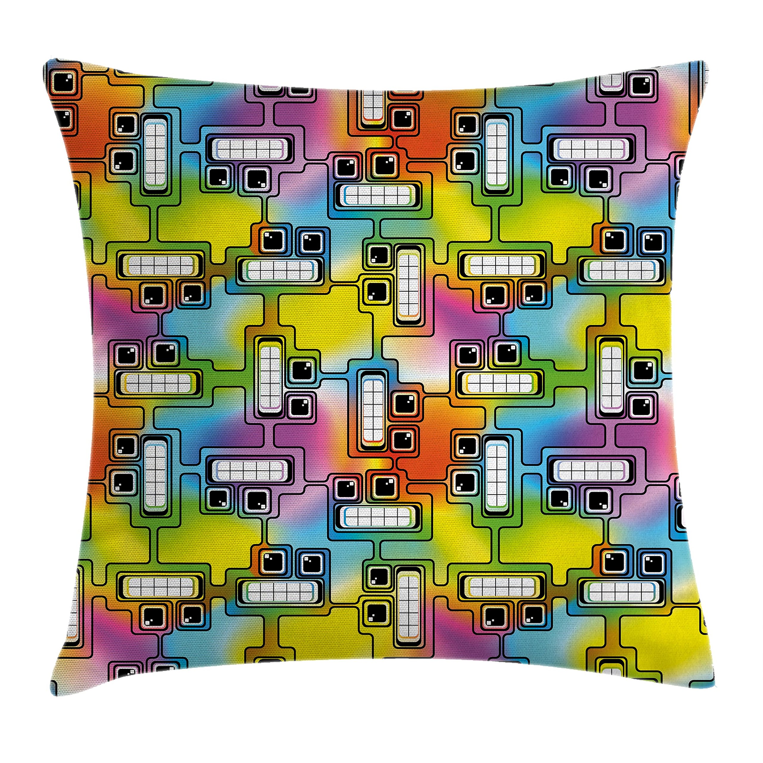 Ambesonne Colorful Throw Pillow Cover - Hippie Digital Fun Characters with Eyes & Teeth Video Game Art - 26x26 Inch Decorative Square Cushion Case - Multicolor - Perfect for Living Room, Bedroom & Gaming Room Decor