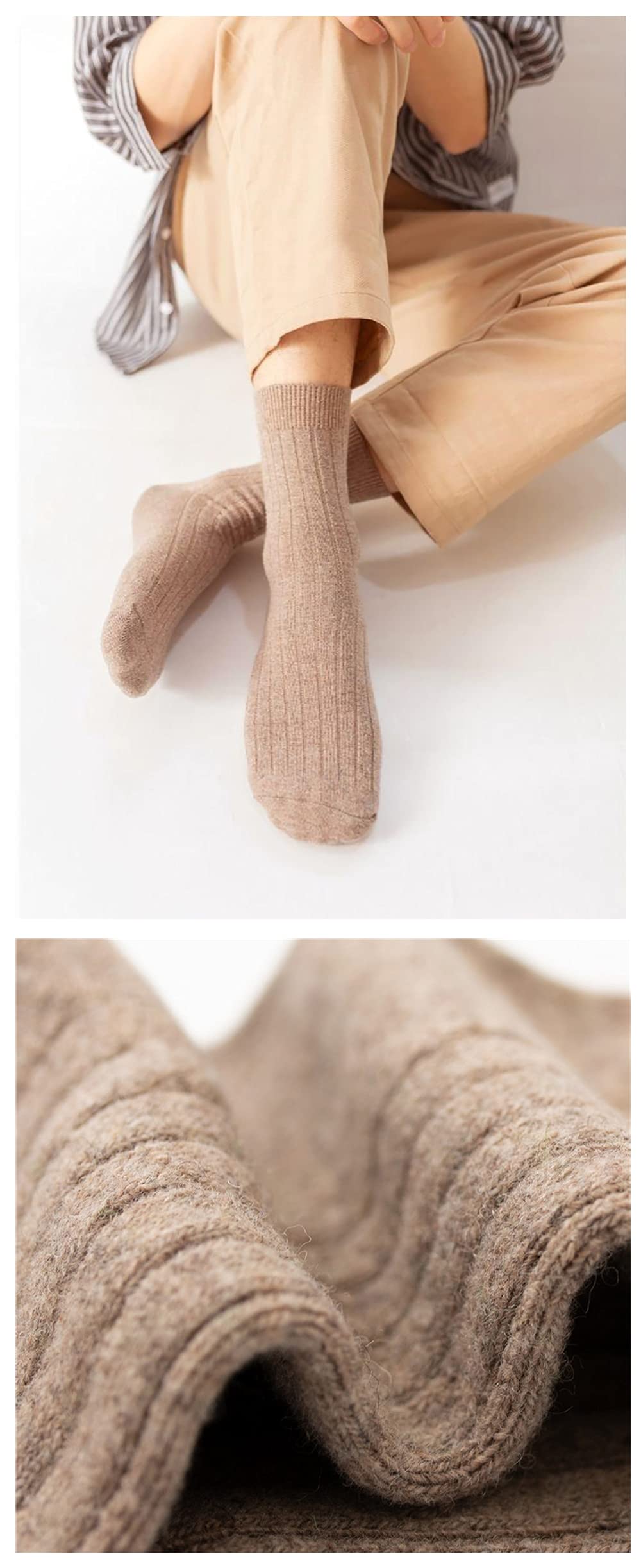 CHERISH 5 Pairs Men's Wool Socks - Thick Warm Winter Thermal Knit Crew Socks for Cold Weather - Perfect for Hiking, Skiing & Outdoor Activities