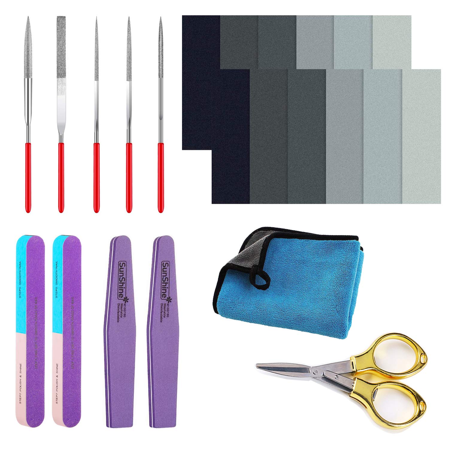 Premium Resin Sanding and Polishing Kit - 5 Resin Files, 12 Sandpapers, 4 Polishing Blocks, Polishing Cloth & Scissors for Epoxy Resin Molds, Jewelry Making - Perfect for DIY Crafting, Woodworking, and Home Repair Projects