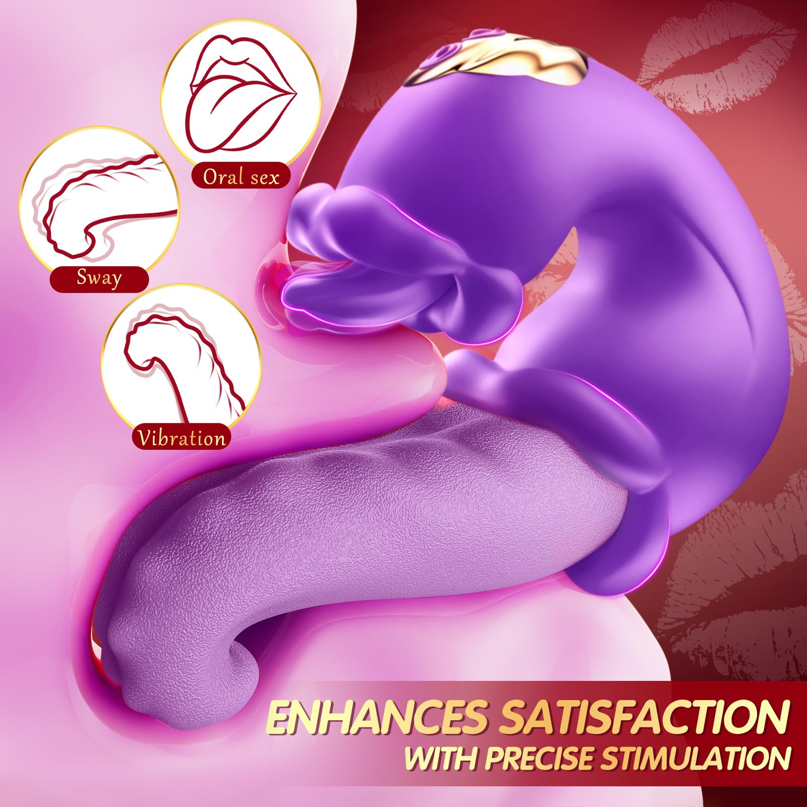 4 in 1 Rose Vibrator for Women - 10 Licking & 10 Vibration Modes, Tongue Thrusting Dildo with Clit Suction, Adult Sex Toy for Couples Play & Solo Pleasure - Perfect for Bedroom Fun, Anniversary Gifts & Sensual Exploration