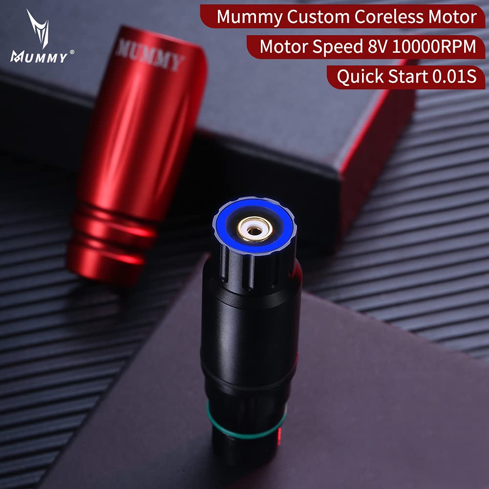 Professional Mummy Tattoo Machine Pen Kit with Power Supply & Battery - 10pcs Tattoo Cartridge Needles (Red) - Perfect for Tattoo Artists & Beginners, Home & Studio Use