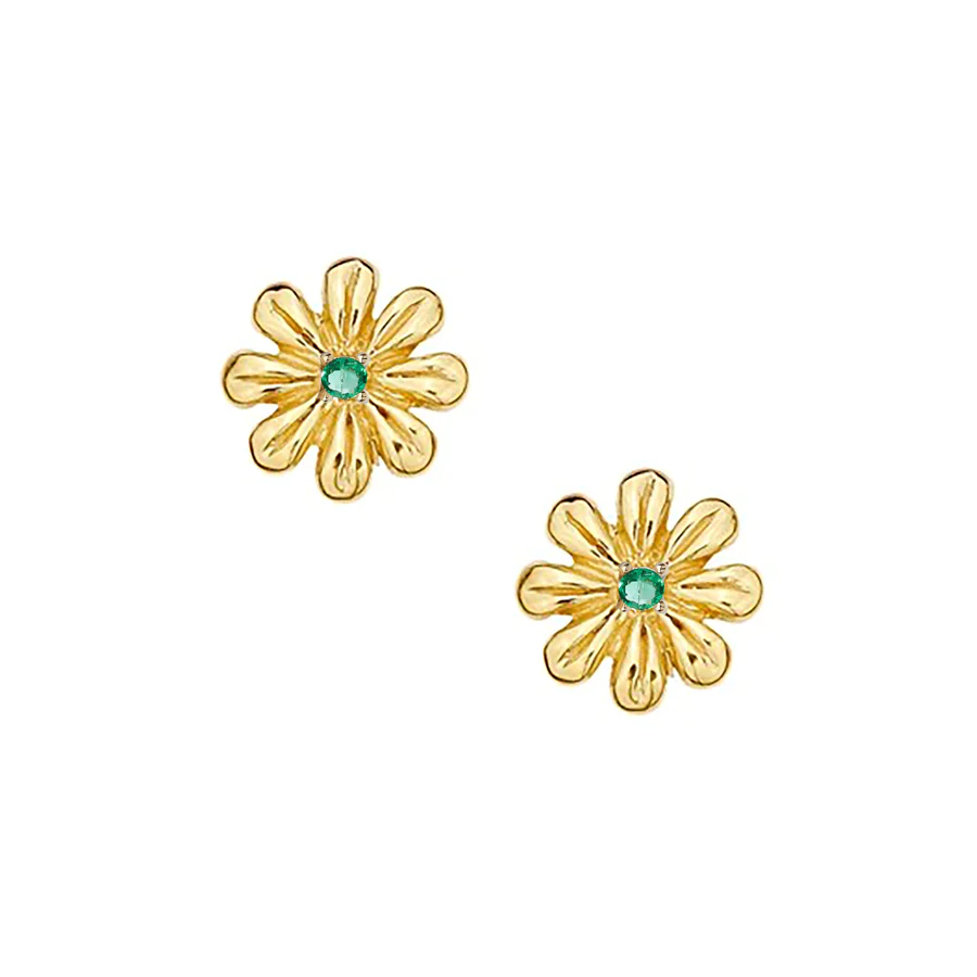 Daisy Gem Stud Earrings for Women - 14K Gold Plated Cubic Zirconia Earrings - Perfect for Everyday Wear, Gift Giving & Special Occasions