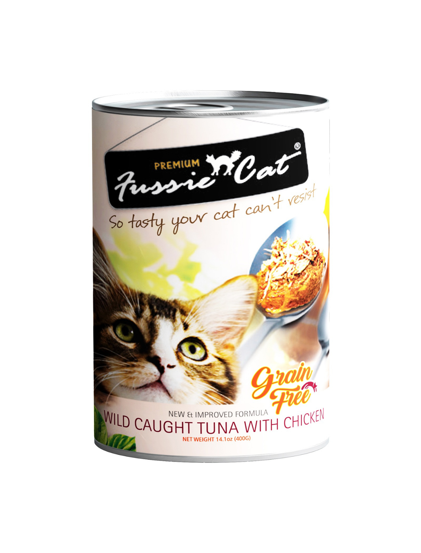 Fussie Cat Premium Tuna & Chicken Wet Food for Cats - Grain-Free, High-Protein Canned Cat Food (14oz/400g) - Perfect for Adult Cats & Kittens, Mealtime or Treats