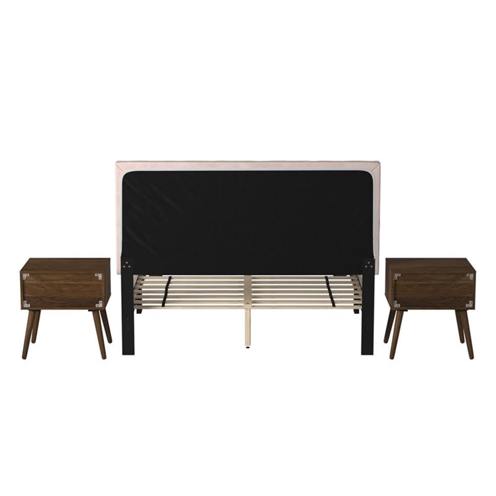 Picket House Furnishings Colbie Upholstered Queen Platform Bed with Nightstands - Modern Bedroom Set for Small Spaces & Guest Rooms