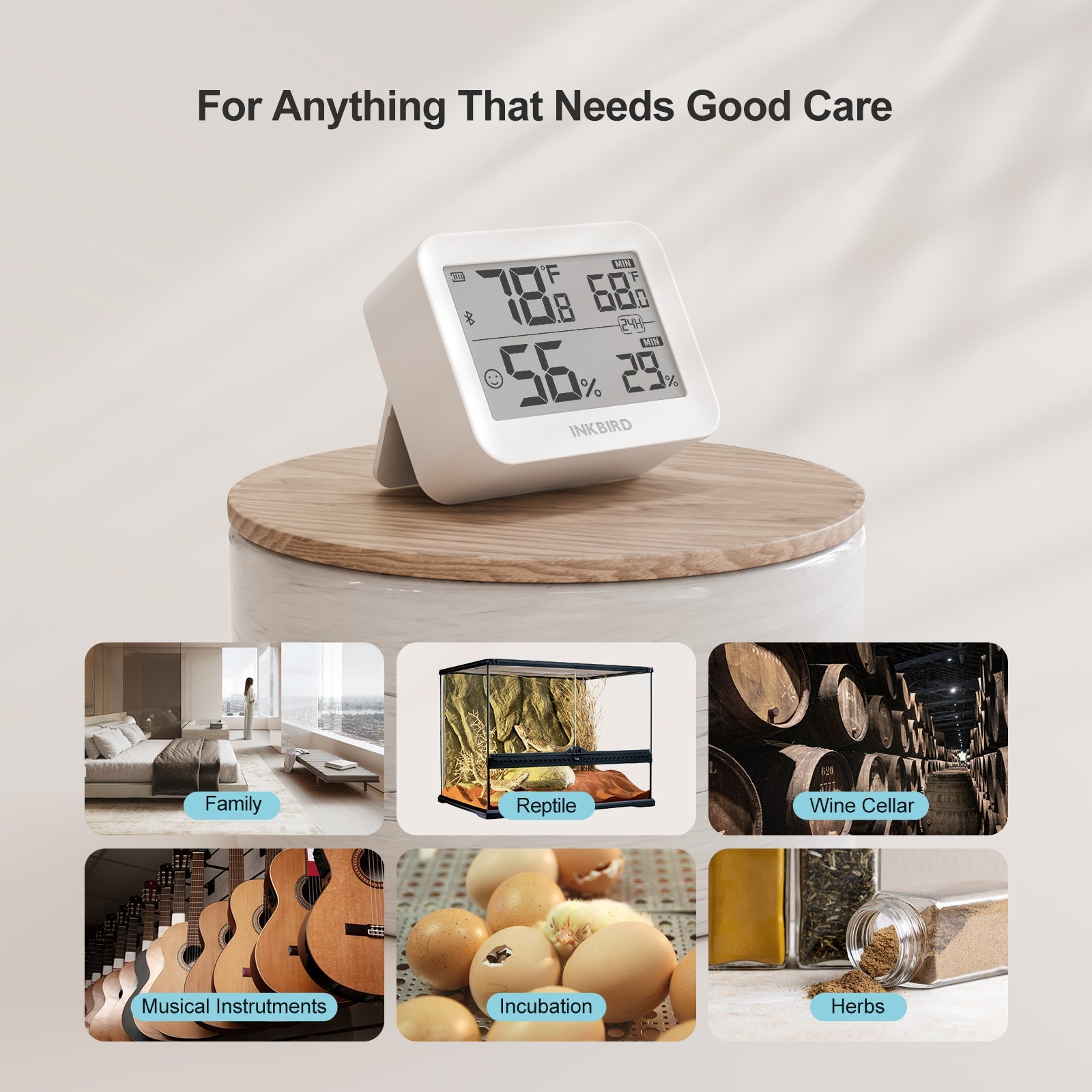 Wireless Bluetooth Hygrometer Thermometer ITH 13B - Digital Indoor Outdoor Temperature Humidity Monitor for Home, Greenhouse, Baby Room & Wine Cellar