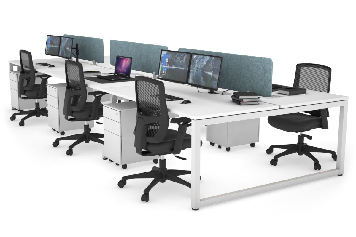 Quadro Loop Legs 6-Person Office Workstation Desk - 1800L x 800W with Cable Management | Modern Collaborative Workspace Solution for Team Projects & Open Office Layouts