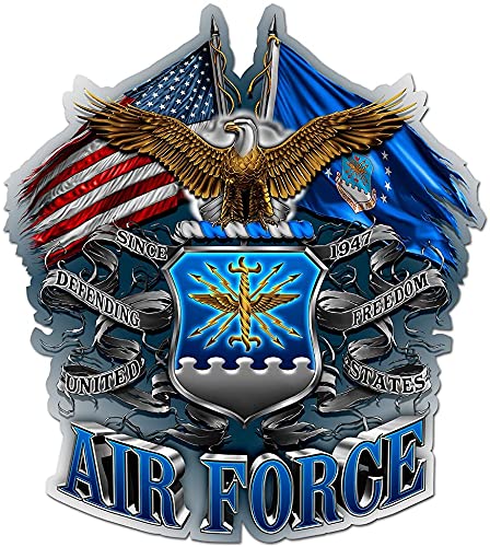 Collectible Air Force Decals - Vinyl Double Flag Air Force Eagle Stickers for Home, Car, Laptop & Gifts (4in, 2-Pack) - Show Military Pride & Support with Durable Souvenir Decals for Veterans, Enthusiasts & Patriotic Decor