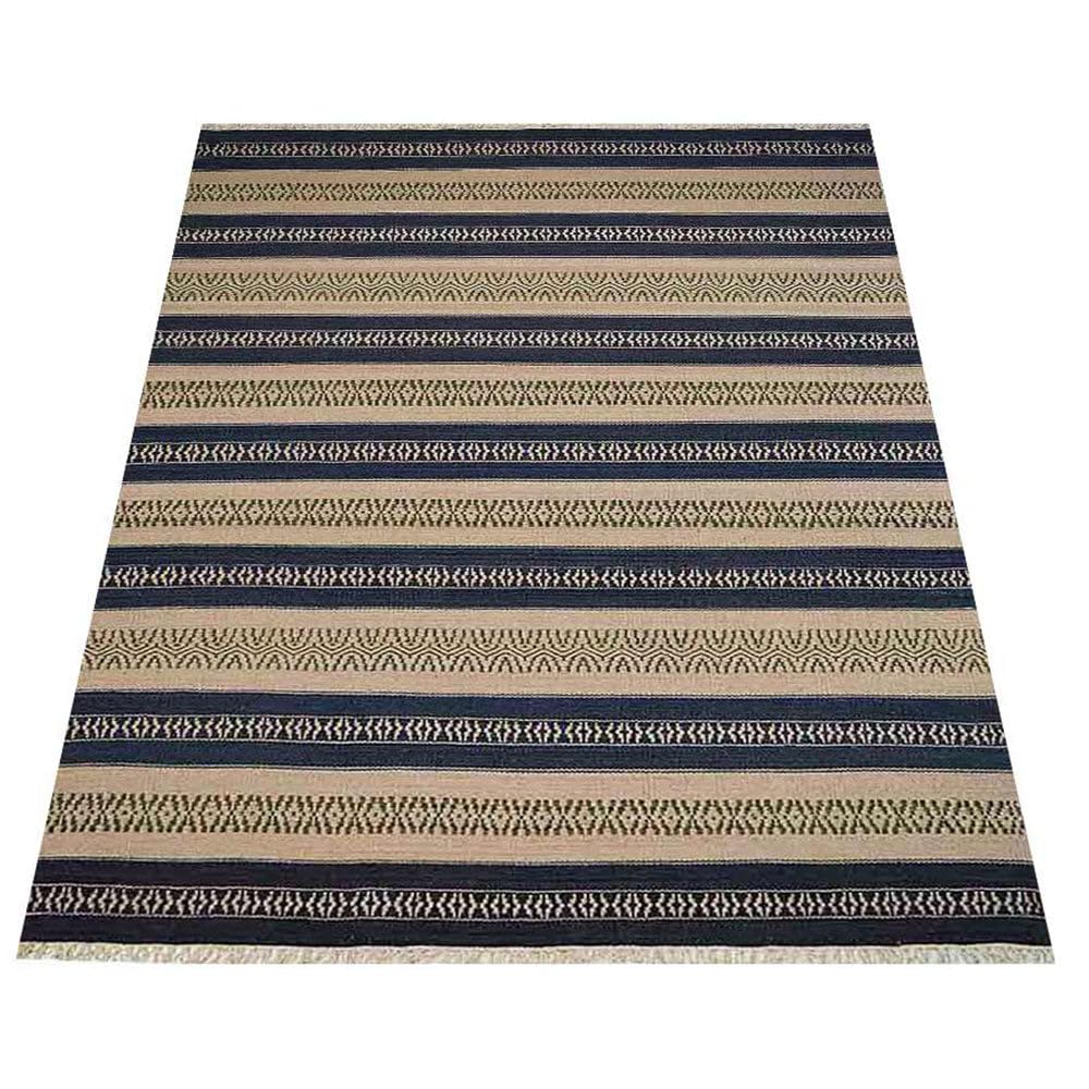 Handmade Flat Weave Kilim Wool Area Rug 6'x9' - Eco-Friendly, Low Pile, Aqua Cream Modern Design for Living Room, Bedroom & Dining Room | Contemporary Hand Woven Rectangle Carpet D00114