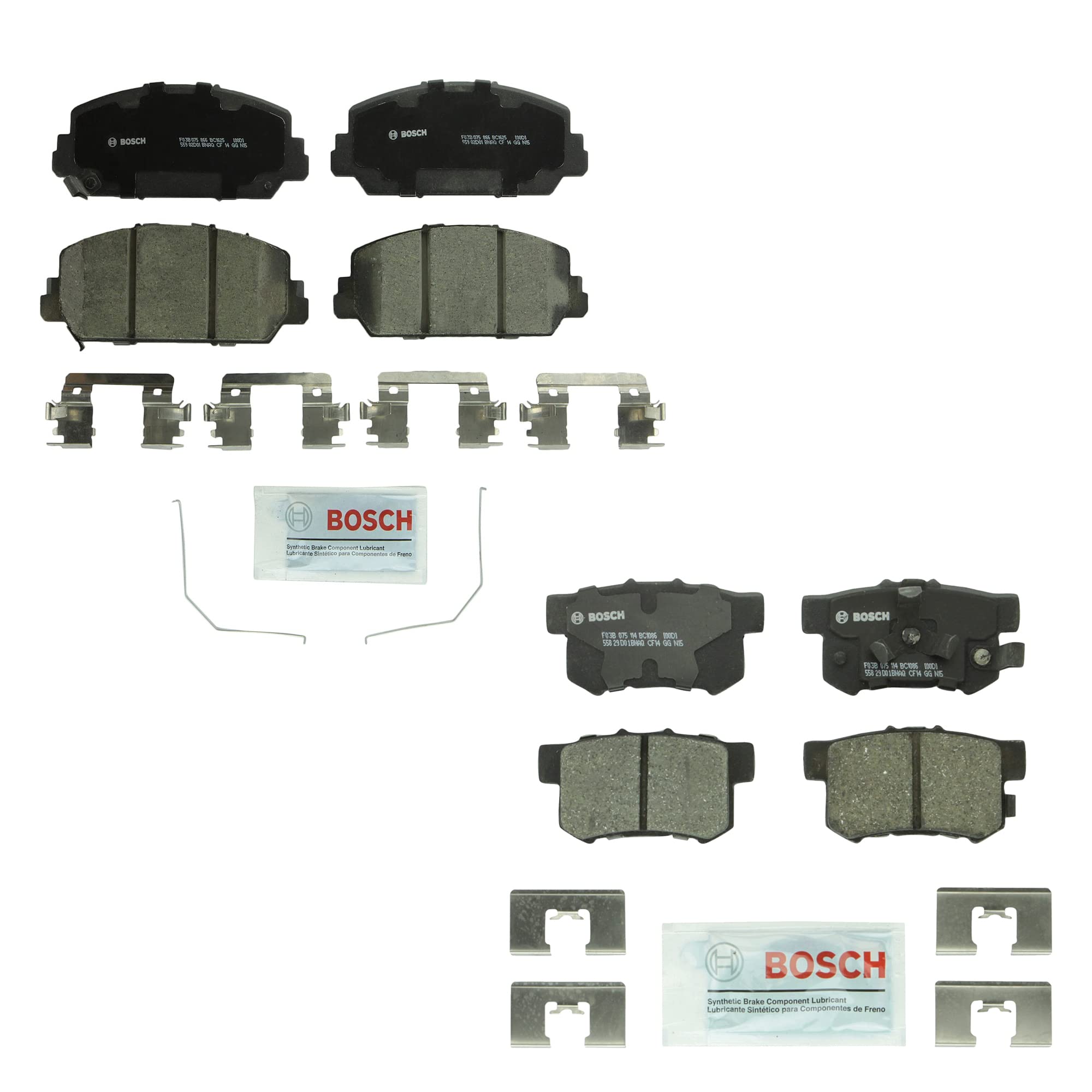 Bosch QuietCast Ceramic Disc Brake Pads Kit - Front & Rear with Hardware - Compatible with Acura RDX Base FWD/AWD 2013-2018 - Smooth & Quiet Braking for City Driving & Highway Commutes