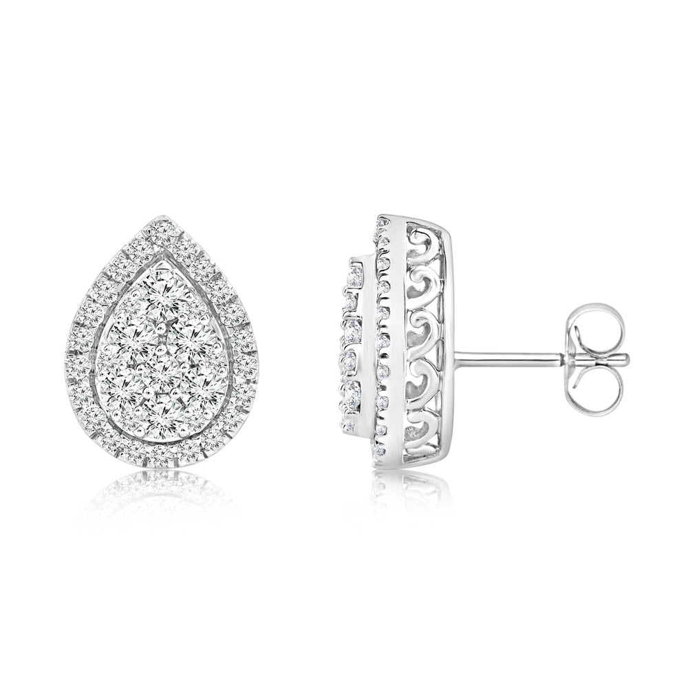 0.95 Carat Pear Shaped Diamond Stud Earrings - 14K White Gold Dangle Earrings for Women - Perfect for Weddings, Anniversaries & Special Occasions