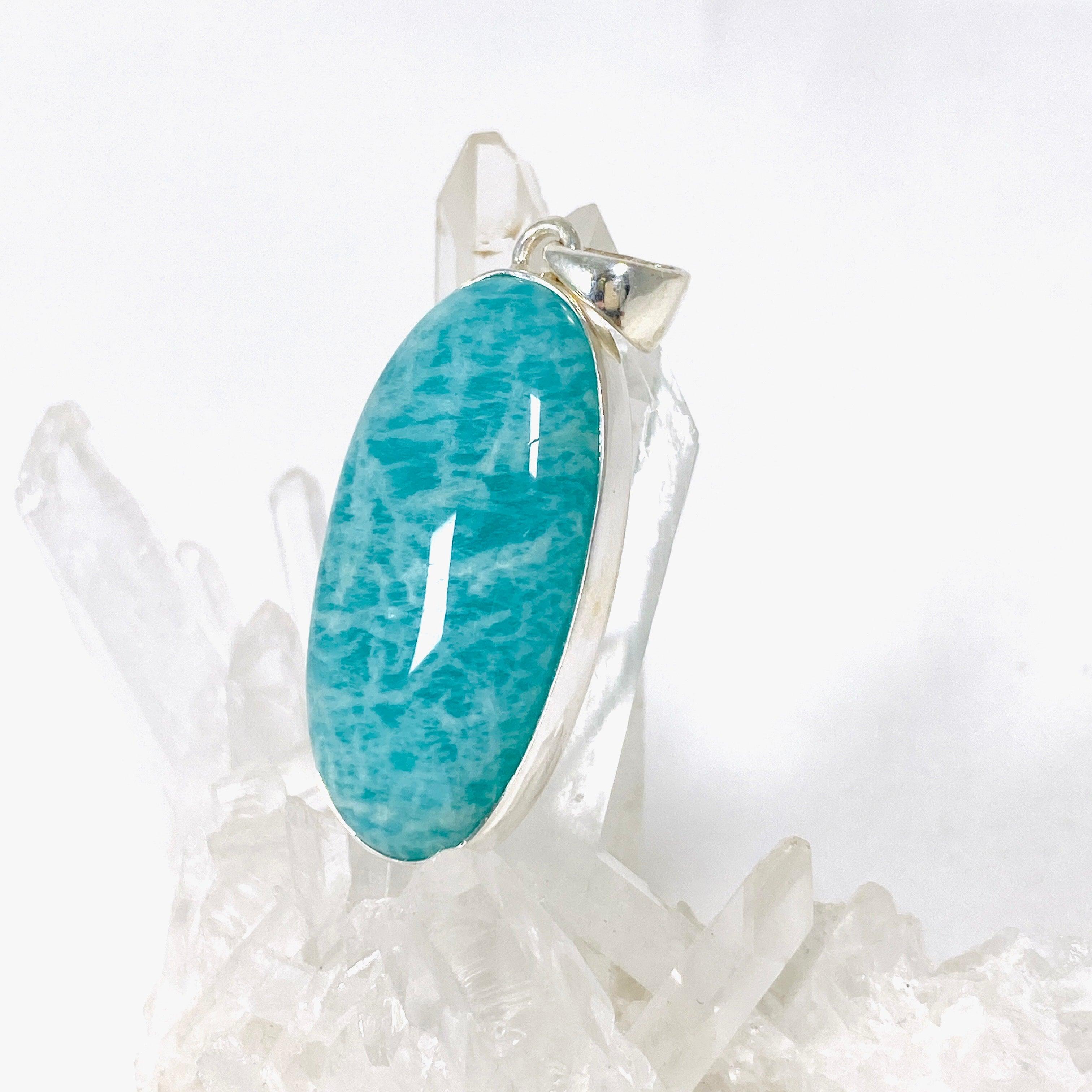 Natural Amazonite Oval Pendant Necklace - Sterling Silver 925 - Handmade Gemstone Jewelry KPGJ3740 for Women - Perfect for Gifts, Meditation & Spiritual Healing