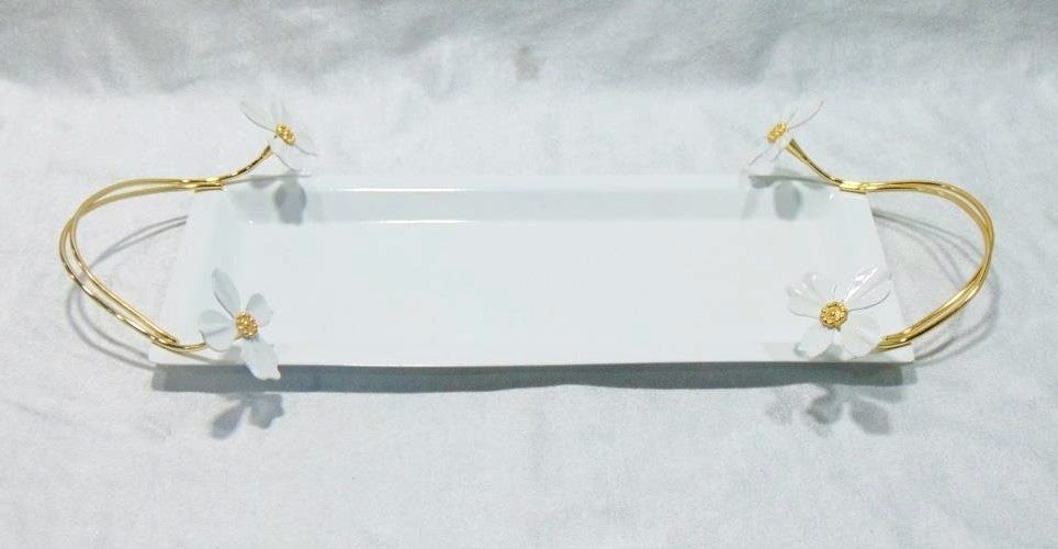 18x6.25 Inch Rectangle Serving Platter with Floral Design - Elegant Party Tray for Appetizers, Cheese, Charcuterie & Entertaining