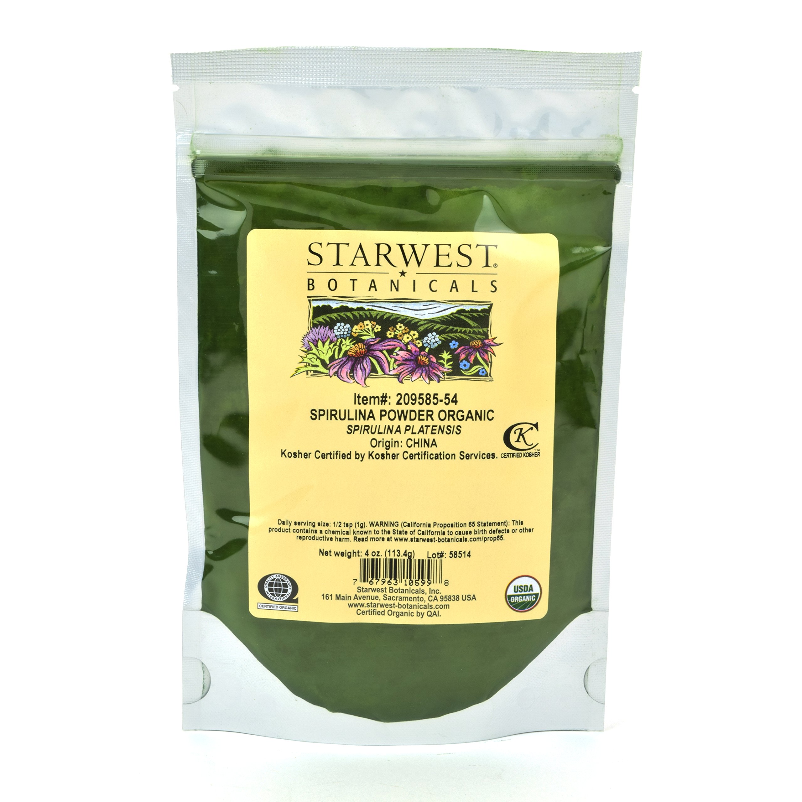 Organic Spirulina Powder by Starwest Botanicals - 4oz | Superfood Supplement for Smoothies, Detox & Immune Support | USDA Certified, Vegan & Gluten-Free