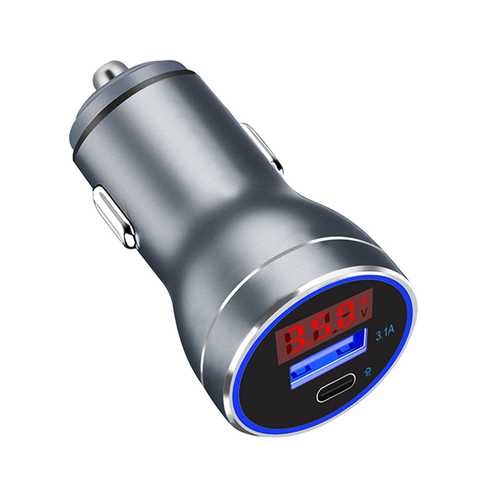 Bakeey D9P 18W Dual Port USB C Fast Car Charger with LED Digital Voltage & Current Display - Perfect for iPhone, Android & iPad Charging on Road Trips